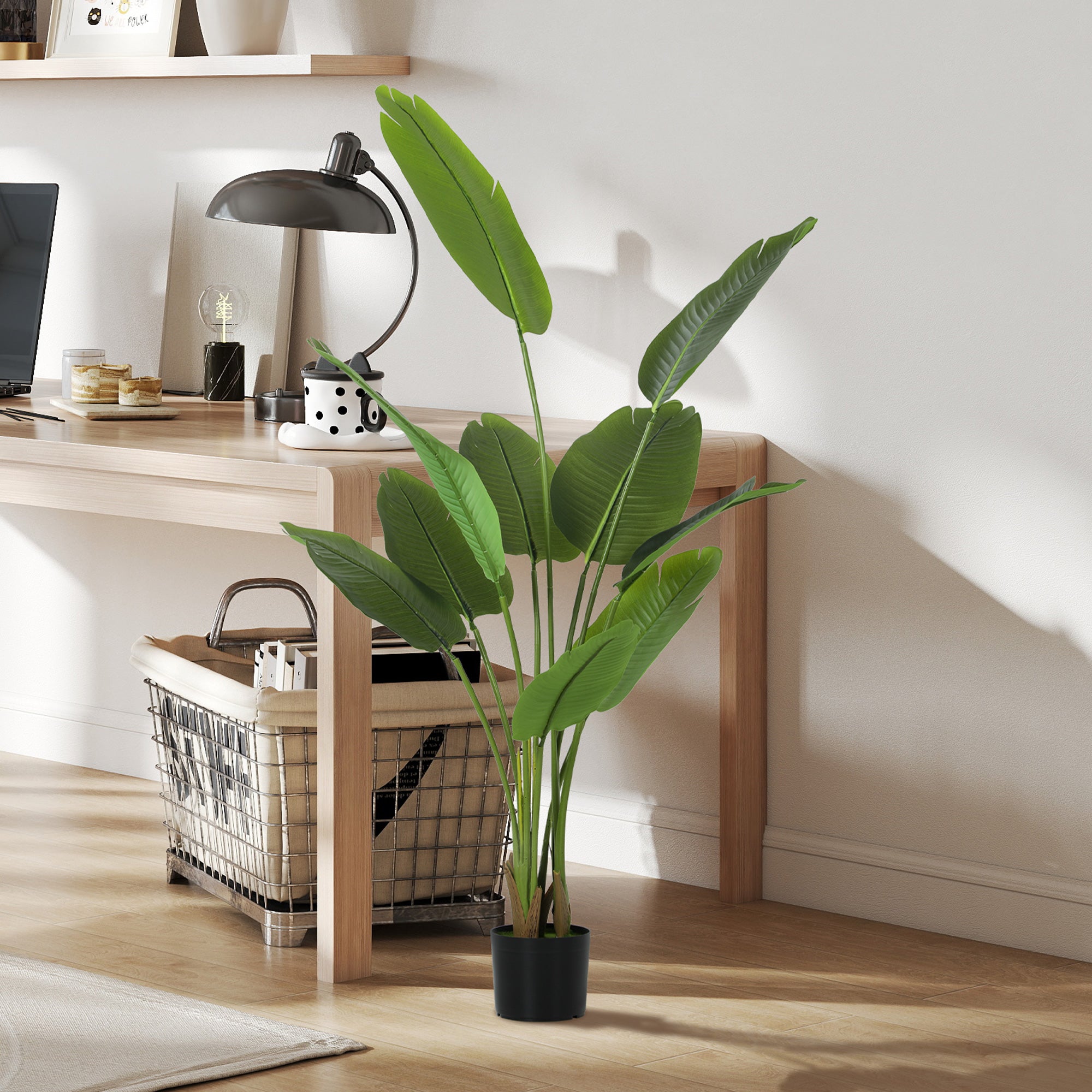 HOMCOM 160cm Tall Artificial Bird of Paradise Plant, Faux Banana Leaf Tree with PEVA Leaves and Flocking, Decorative Palm Tree in Pot for Home Office Decor, Green