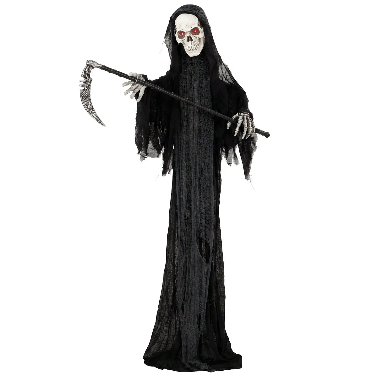 HOMCOM 183cm Life Size Animated Grim Reaper Halloween Decoration, Scary Halloween Animatronics Decor with Sound Touch Activated