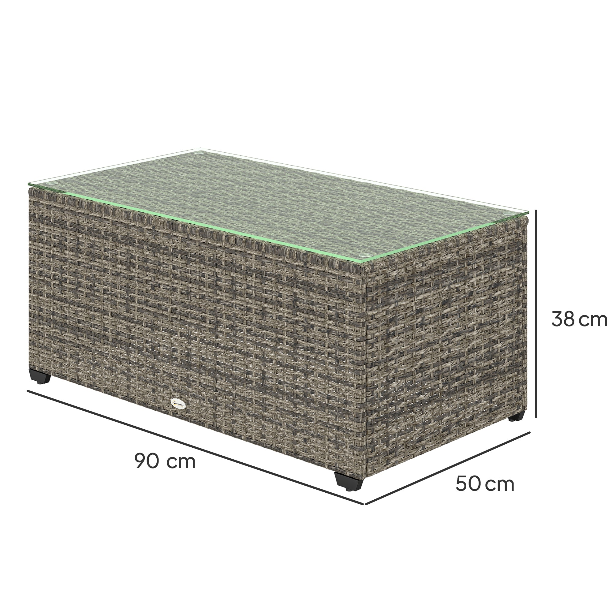 Outsunny 90 x 50cm Glass-Top Rattan Side Table - Dark Grey - North Peak Garden Furniture