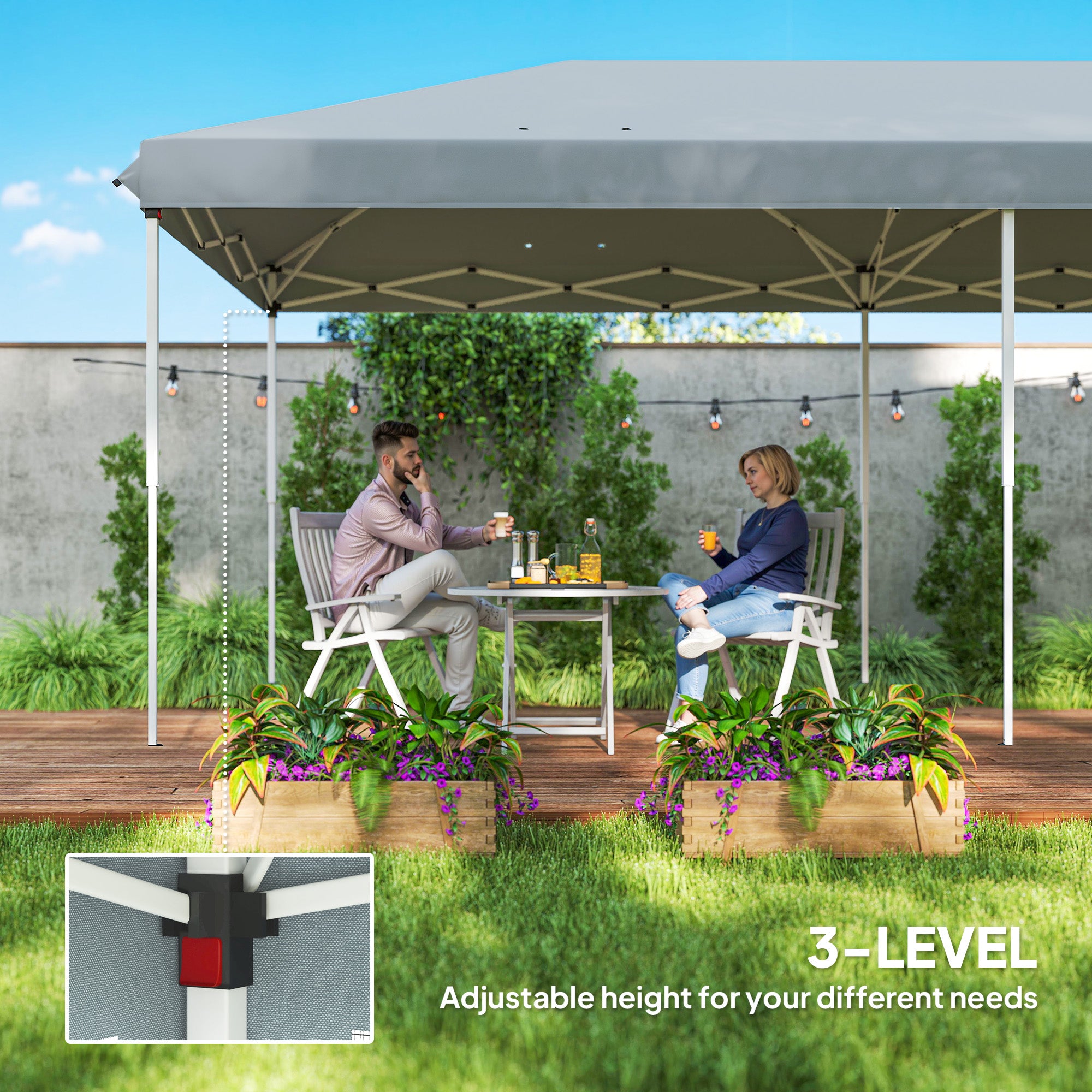 Outsunny 3 x 6m Pop Up Gazebo, Outdoor Canopy Shelter, Marquee Party Wedding Tent with 6 Mesh Walls and Carry Bag, Grey - North Peak Garden Furniture