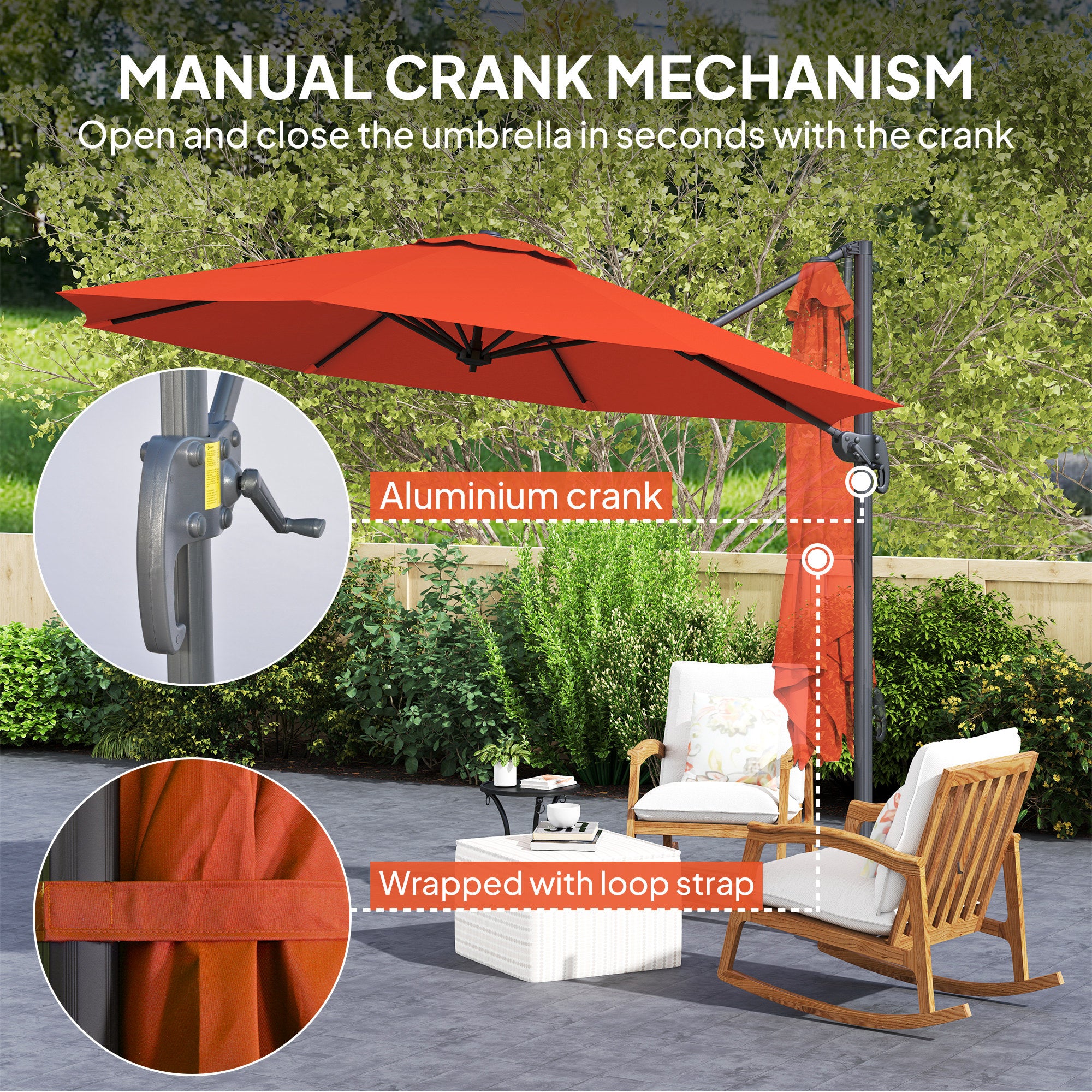 Outsunny Five-Position Overhanging Parasol - Orange - North Peak Garden Furniture