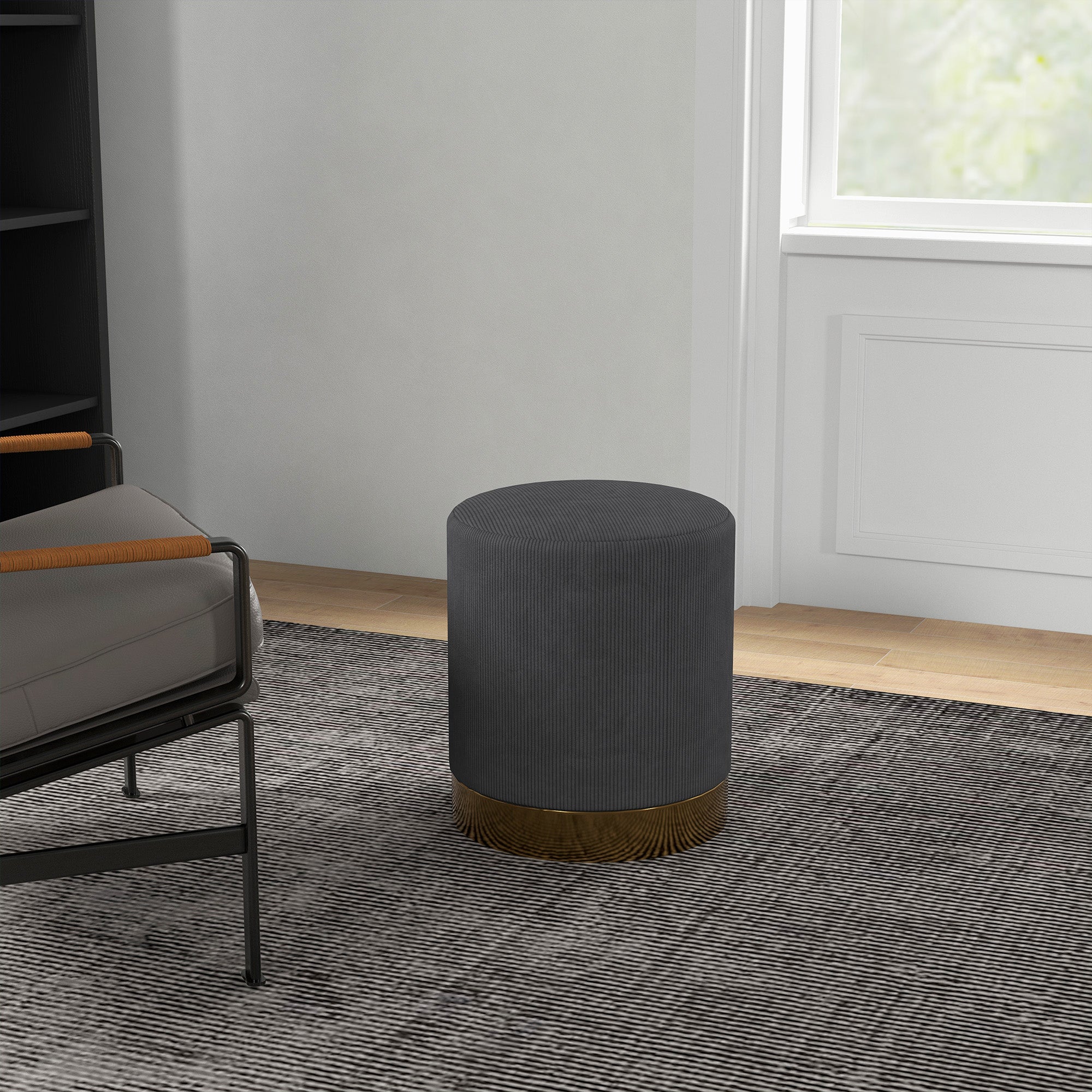 HOMCOM Soft Padded Corduroy Footstool - Charcoal Grey