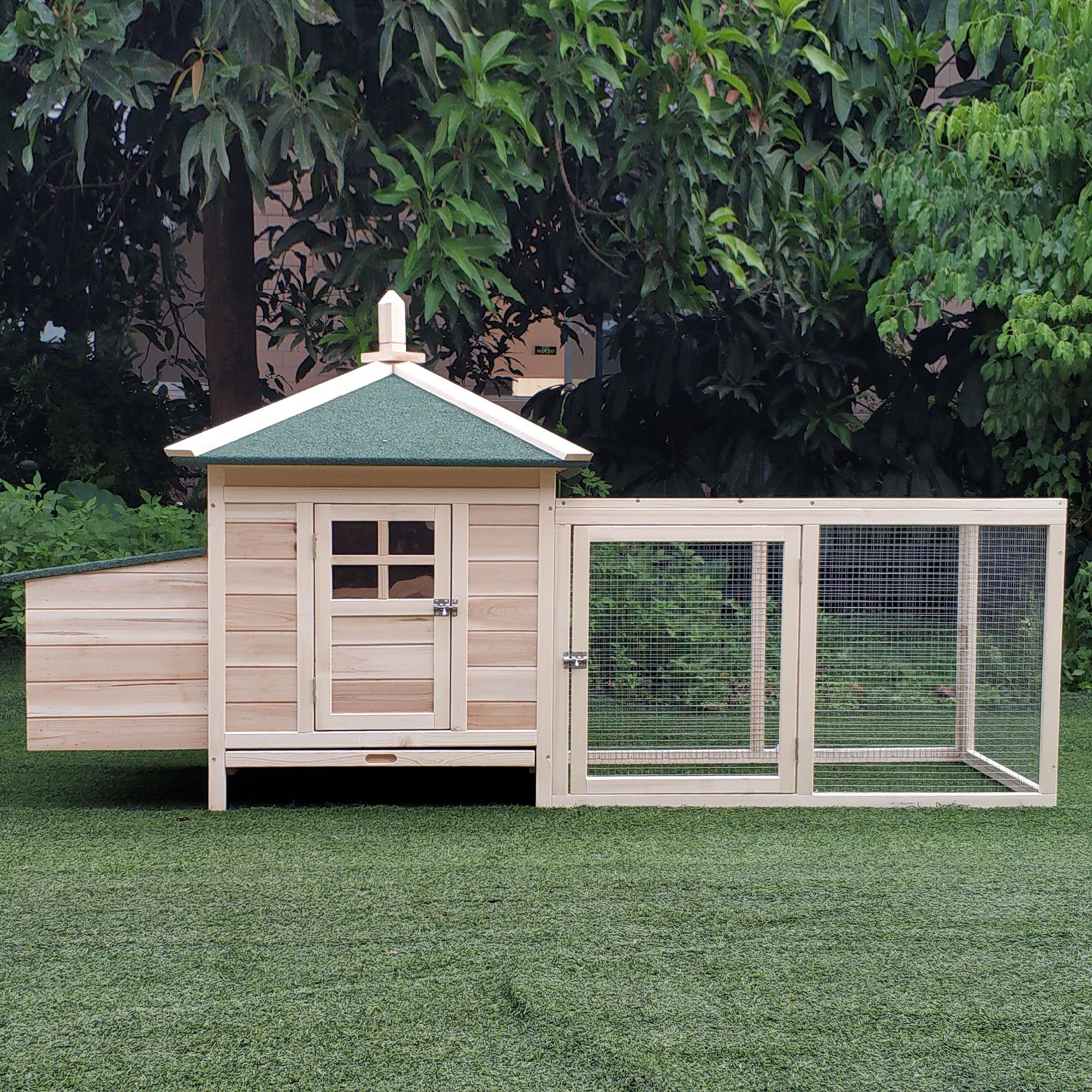 PawHut Chicken Coop Small Animal Pet Cage w/ Nesting Box Outdoor Run Backyard Wooden - North Peak Garden Furniture