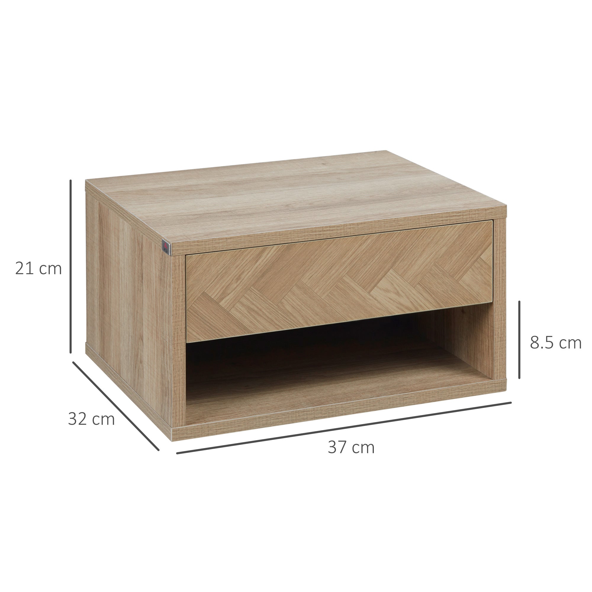 HOMCOM 2 Pieces Bedside Table Wall Mounted Nightstand with Drawer and Shelf for Bedroom, 37 x 32 x 21cm, Natural - North Peak Garden Furniture