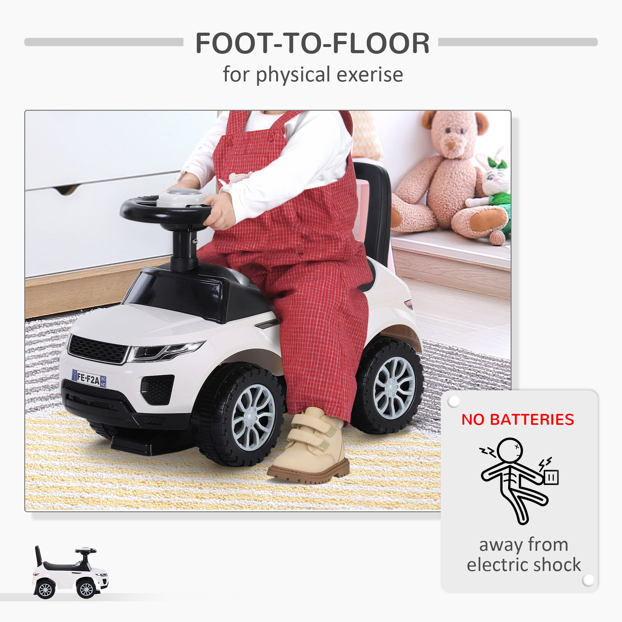 HOMCOM 3-in-1 Ride On Car Foot To Floor Slider Toddler w/ Horn Steering Wheel NO POWER Manual Under Seat Storage Safe Design for 1-3 Year Old White - North Peak Garden Furniture