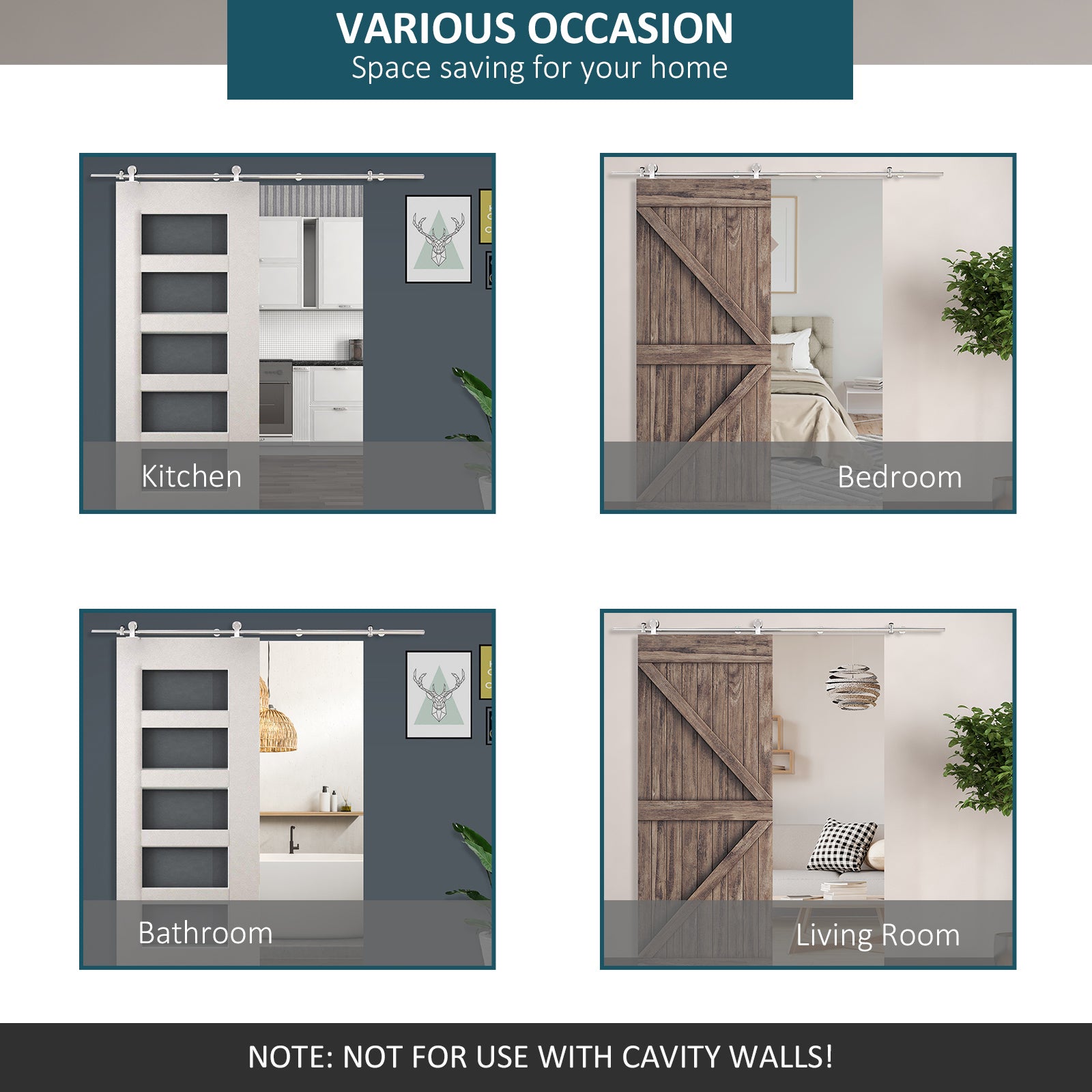 HOMCOM Wooden Sliding Door Kit Stainless Steel Smooth Operation Hardware Track Kit System Unit For Single Door 2000mm - North Peak Garden Furniture
