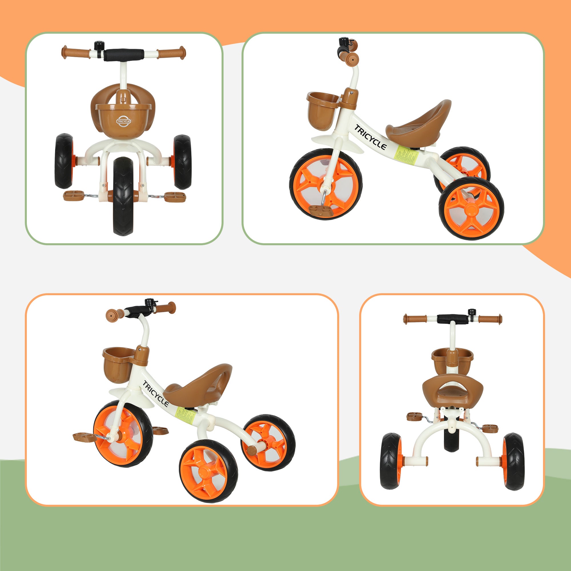 AIYAPLAY Kids Trike, Toddler Tricycle with Front Basket and EVA Wheels for Ages 2-5 Years, Indoor Outdoor for Boys Girls, Orange