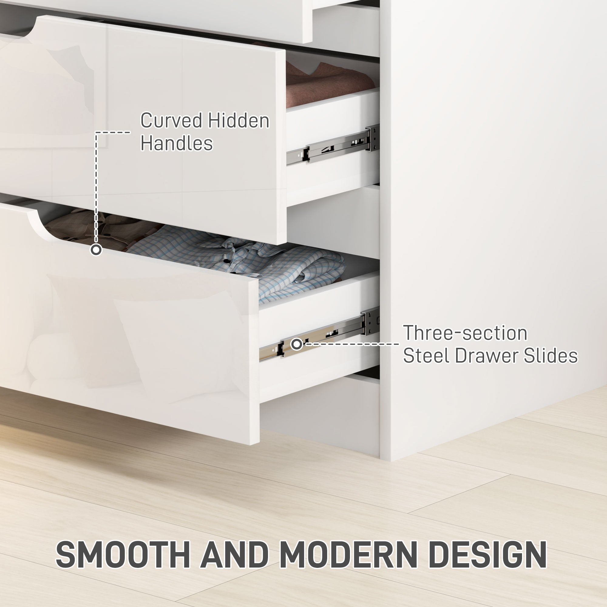 HOMCOM 4 Drawer Chest of Drawers, Modern Dresser for Bedroom, Living Room, 60 x 40 x 85cm, White - North Peak Garden Furniture