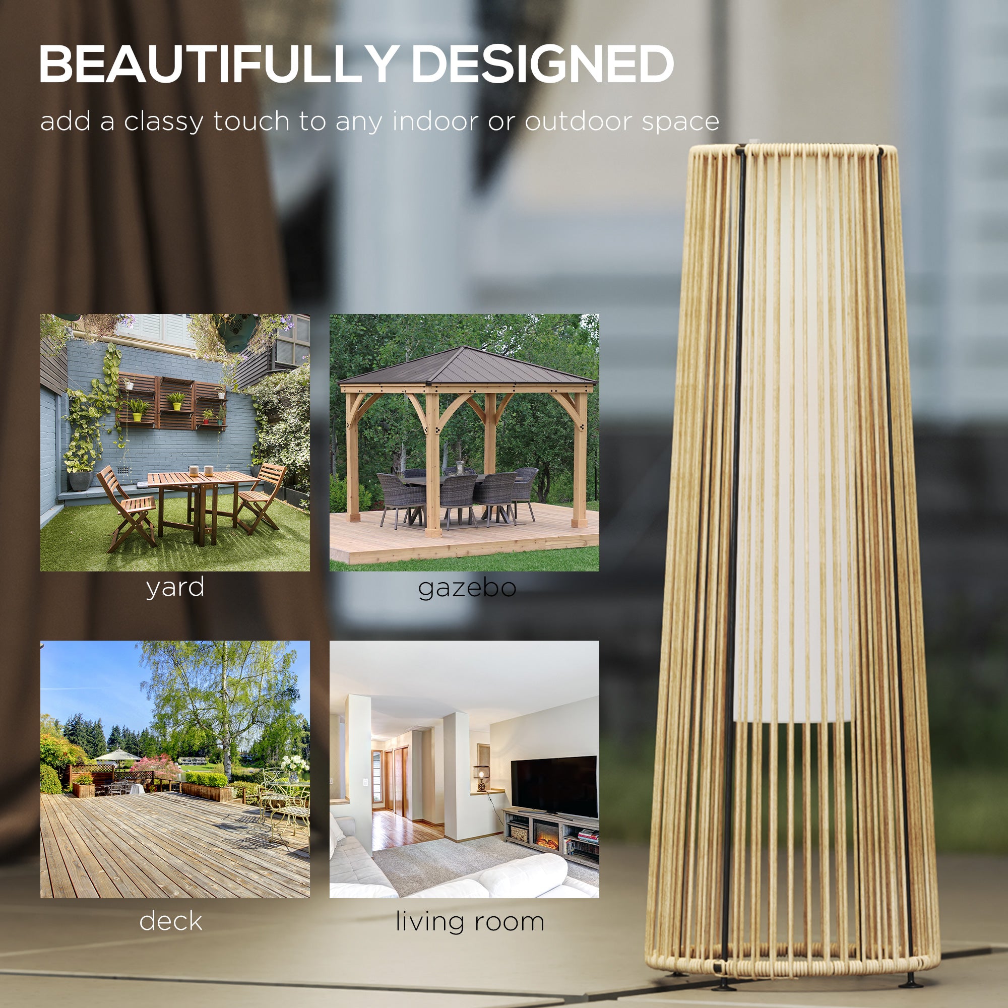 Outsunny Patio Garden Solar Powered Lights Woven Resin Wicker Lantern Auto On/Off