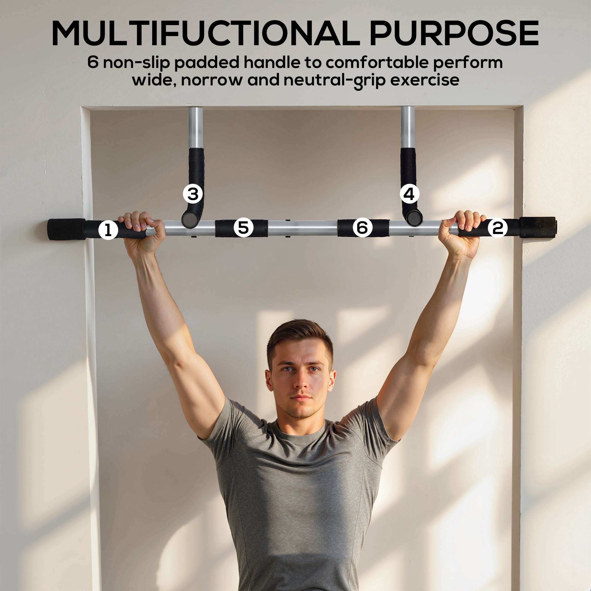 HOMCOM Pull-Up Bar for Doorway, Home Fitness Door Horizontal Bar Push up Bar for Indoor Gym Upper Body Workout, Grey