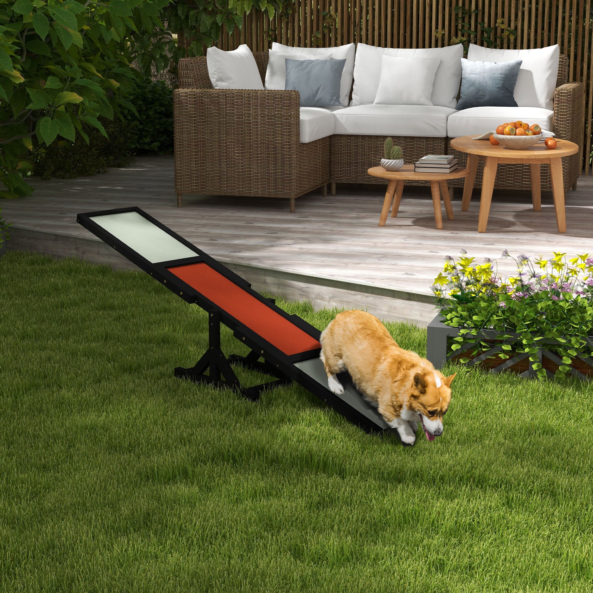 PawHut Wooden Pet Seesaw for Big Dogs, Dog Agility Equipment with Anti-Slip Surface - Black - North Peak Garden Furniture