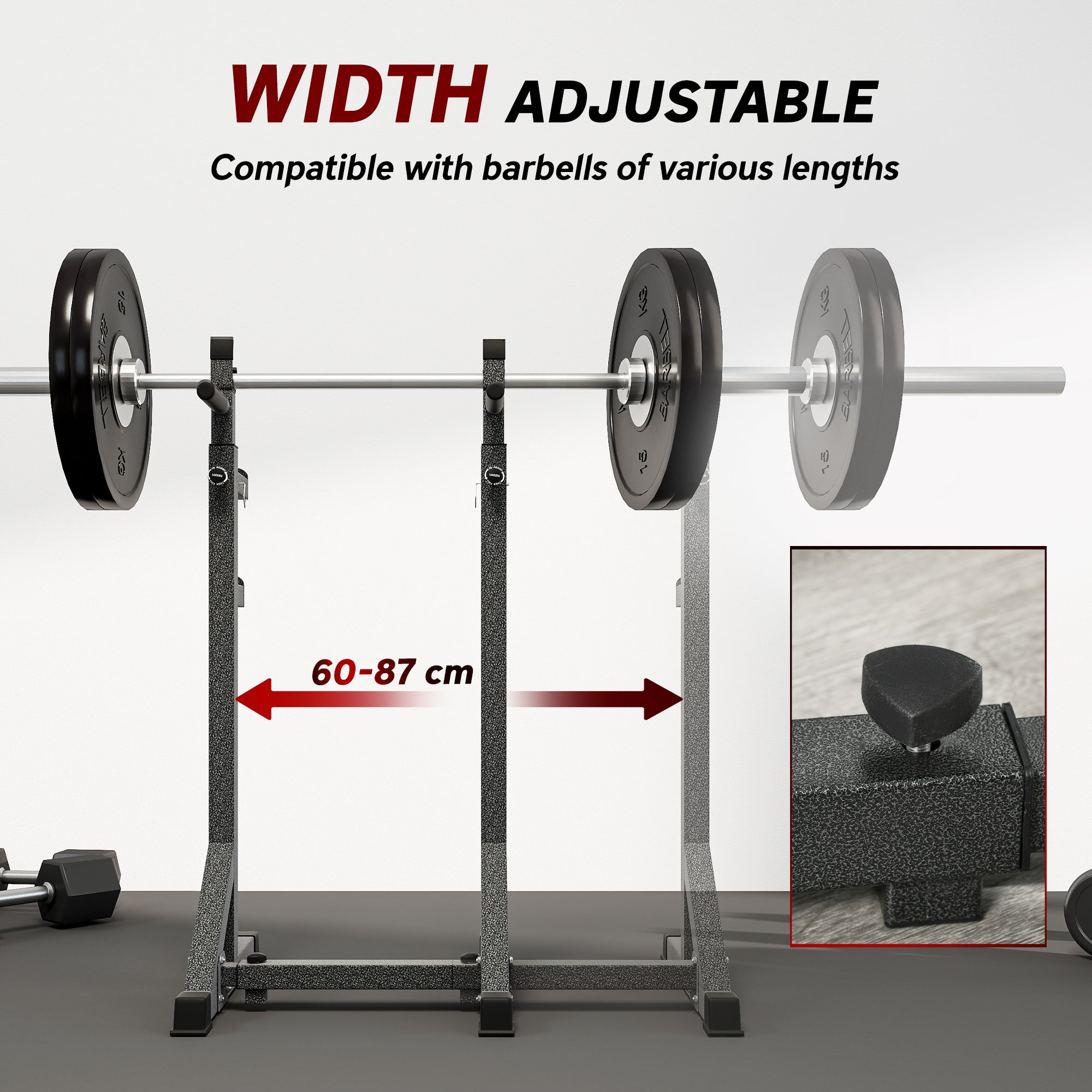 SPORTNOW Heavy Duty Barbell Squat Rack, Adjustable and Multifunctional Weight Power Stand, for Home, Gym - Black