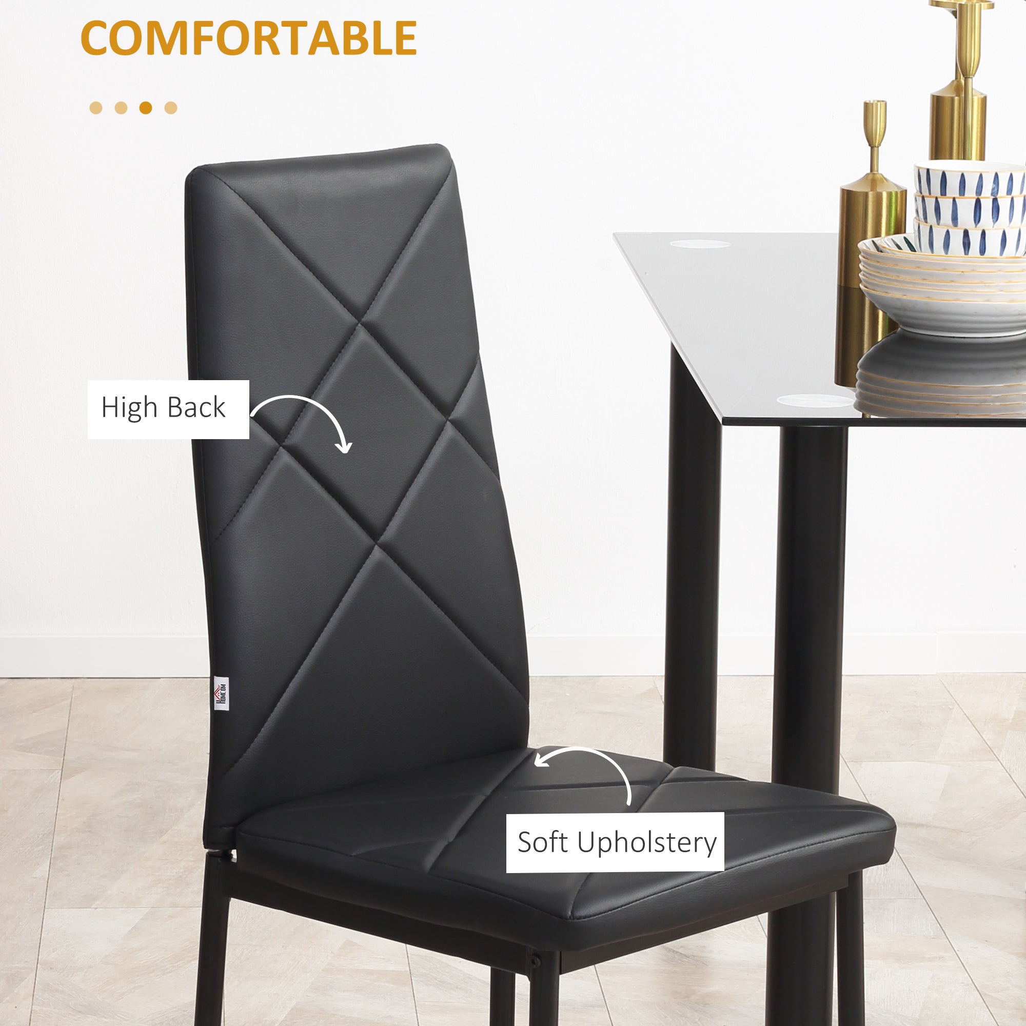 HOMCOM Set of 4 Faux Leather Dining Chairs - Black - North Peak Garden Furniture