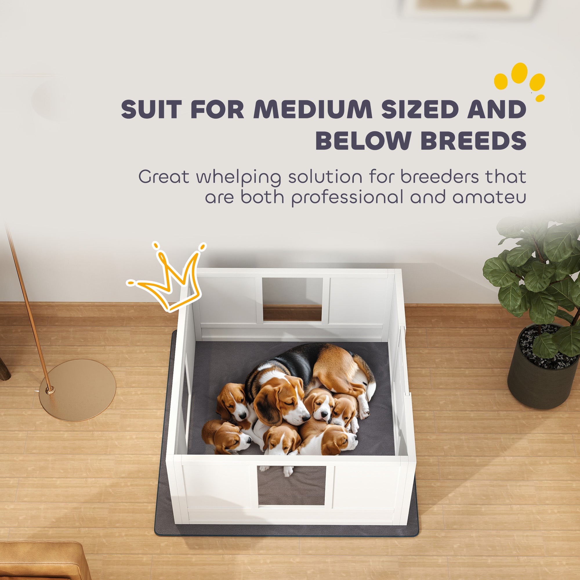 PawHut Whelping Box for Dogs with Whelping Pad, Adjustable Entrance, Non-slip Foot Pads, for Medium Dogs, 100 x 96cm - North Peak Garden Furniture