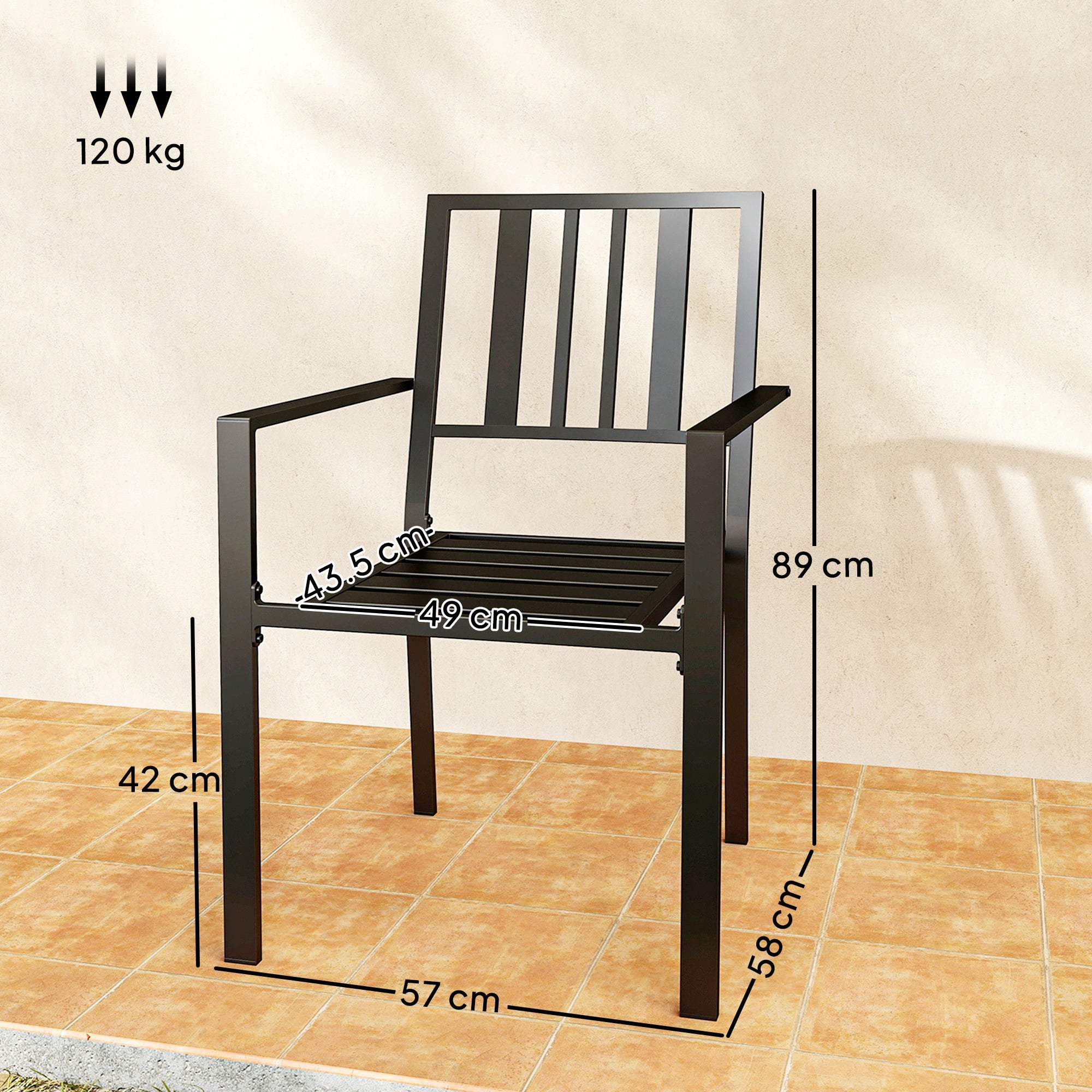 Outsunny Set of Four Minimal Metal Garden Chairs - Black - North Peak Garden Furniture