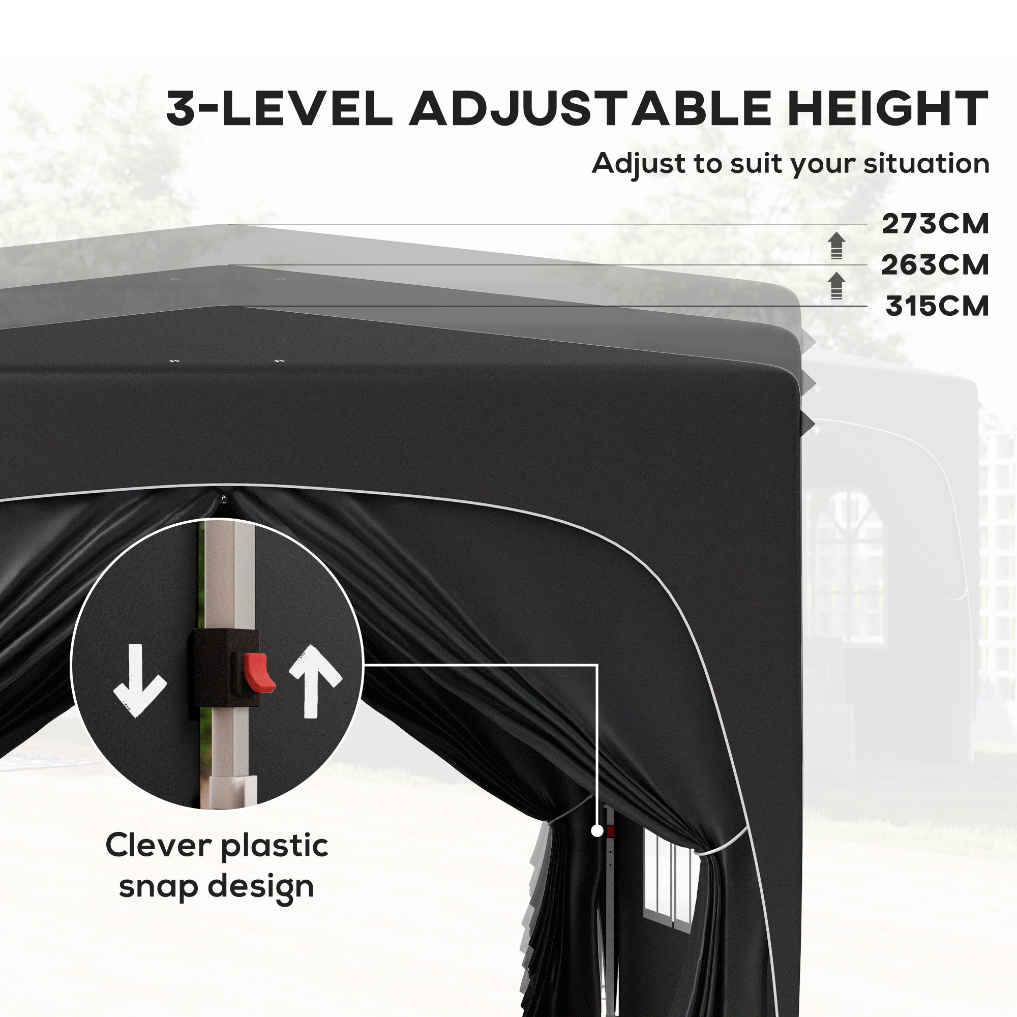 Outsunny 3 x 3m Pop-Up Gazebo Shelter, with Accessories - Black - North Peak Garden Furniture