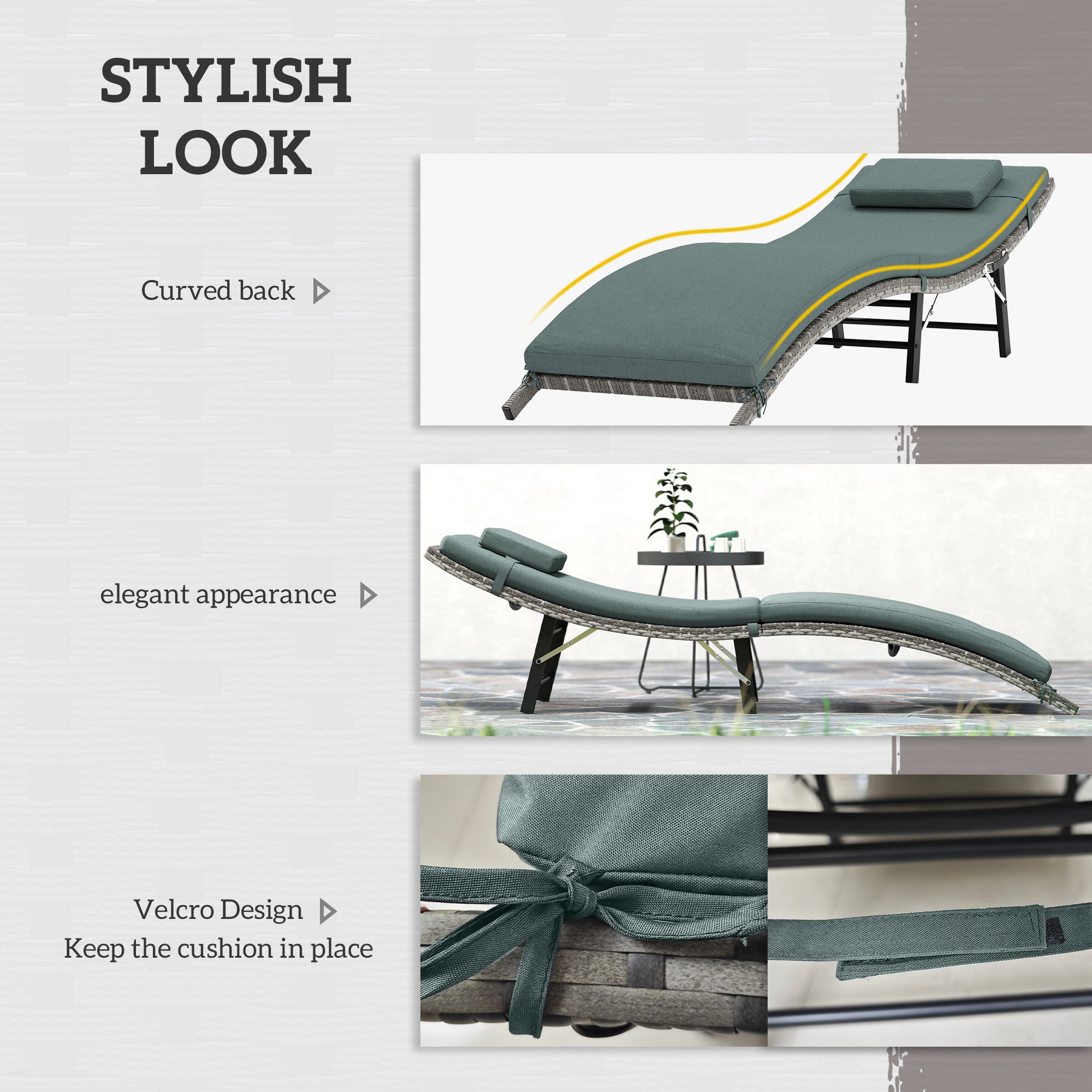 Outsunny Rattan Folding Sun Lounger Outdoor Chair with Cushion and Pillow Mixed Grey - North Peak Garden Furniture