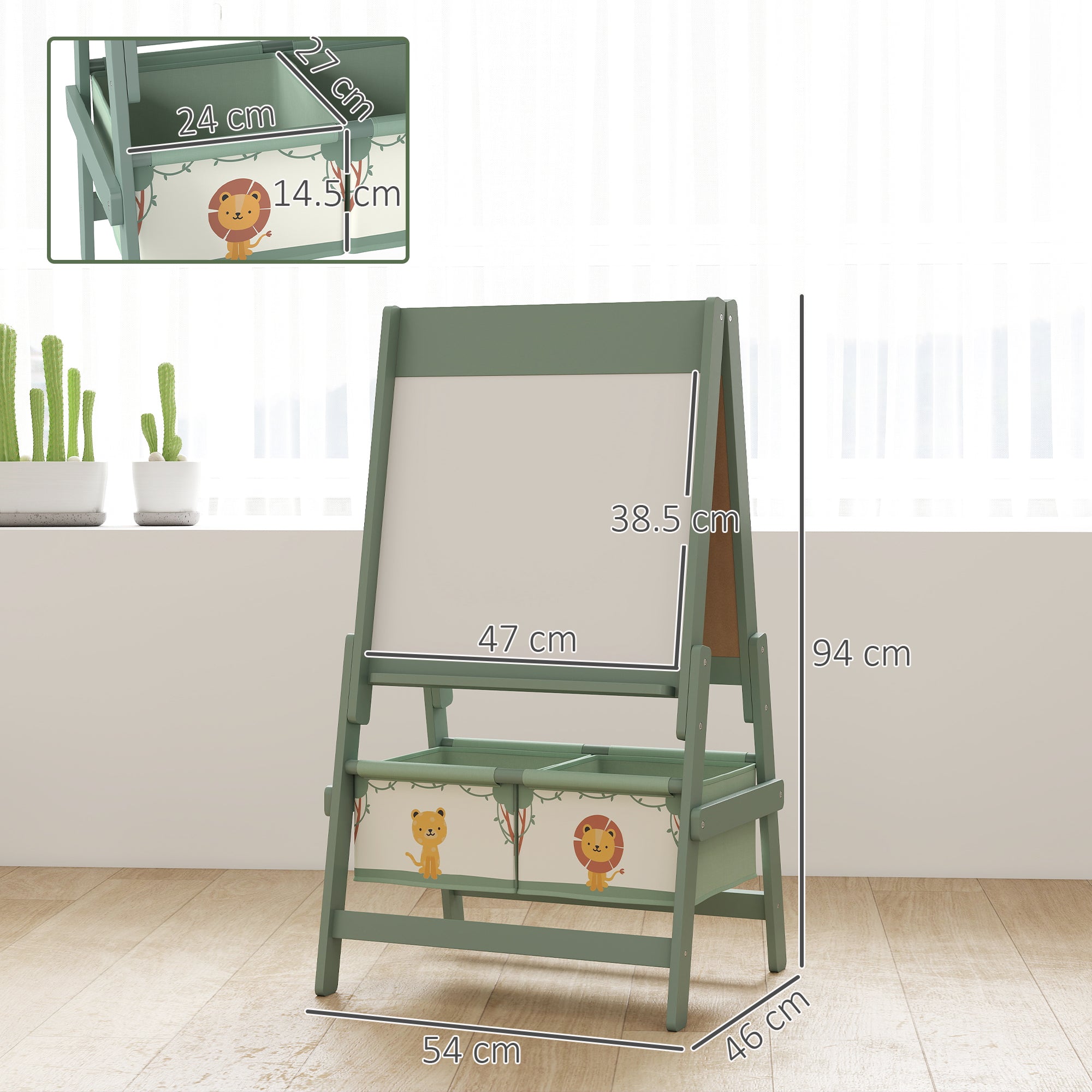AIYAPLAY Art Easel for Kids, Double-Sided Whiteboard/Blackboard with Paper Roll, Two Storage Boxes, for Ages 3-8 Years, Green