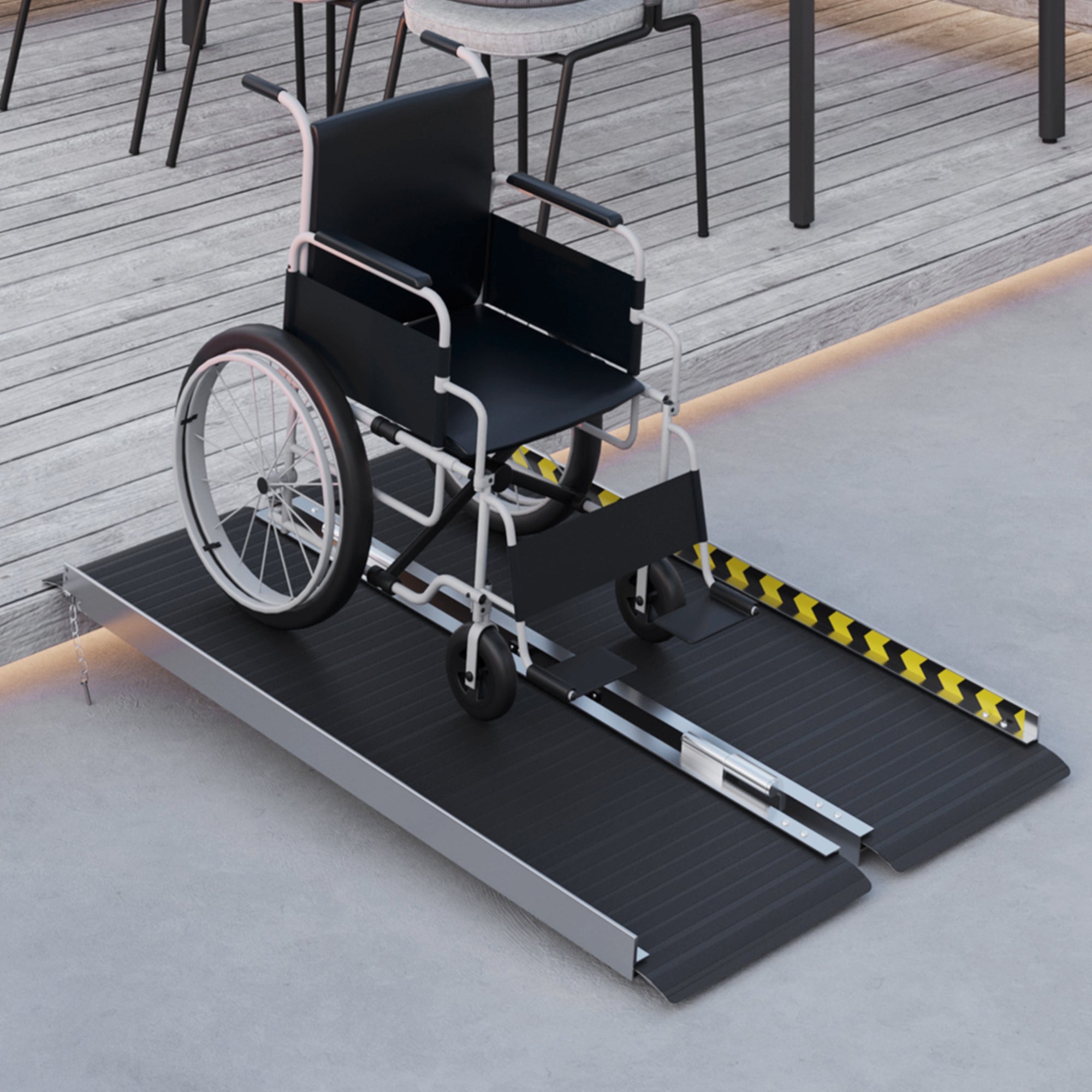HOMCOM Wheelchair Ramp, 122L x 73Wcm, 272KG Capacity, Folding Aluminium Threshold Ramp with Non-Skid Surface, Transition Plates Above and Below for Home, Steps, Stairs, Curbs, Doorways - North Peak Garden Furniture