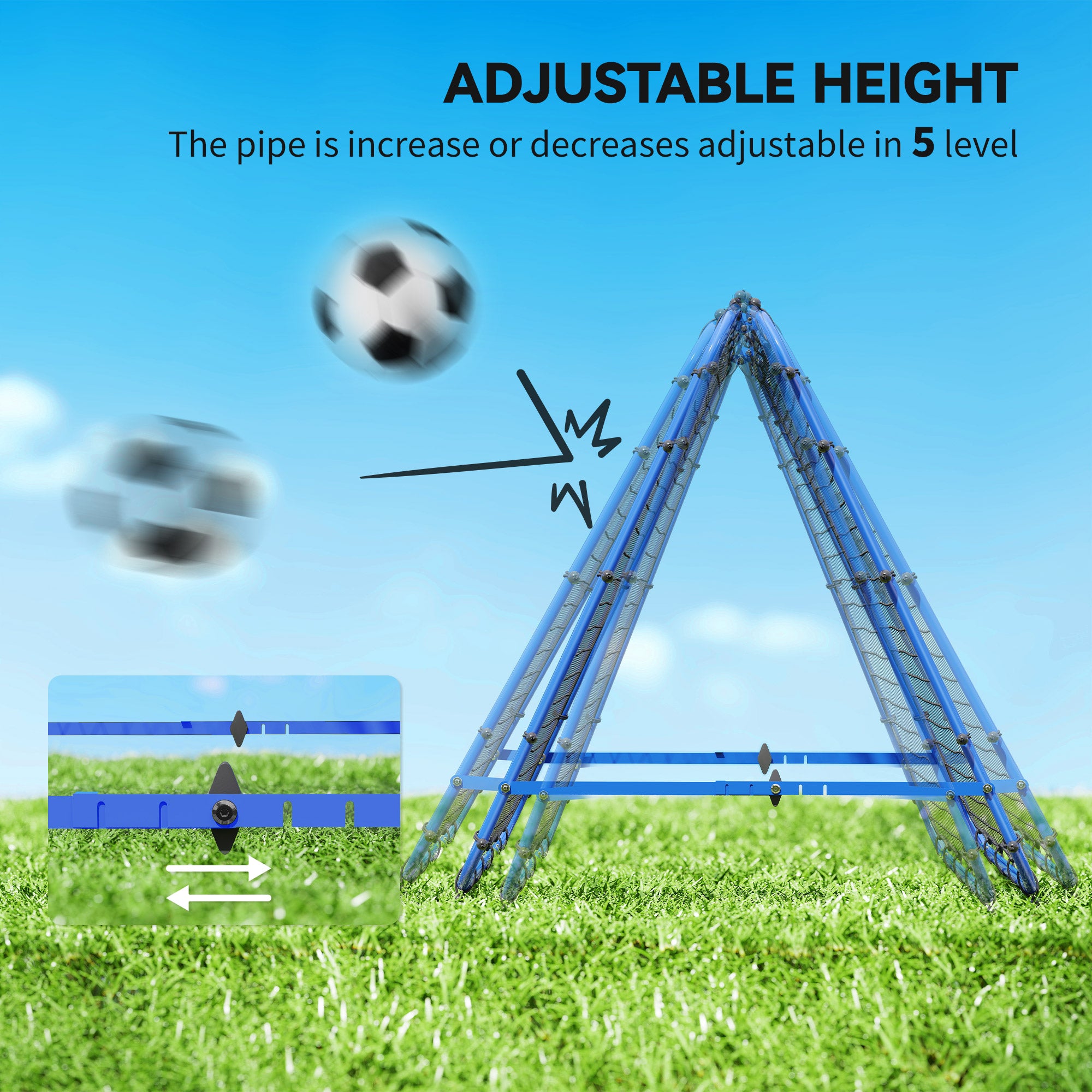 HOMCOM Double Sided Football Rebounder Net, Football Rebound Goal with 5 Adjustable Angles, Blue