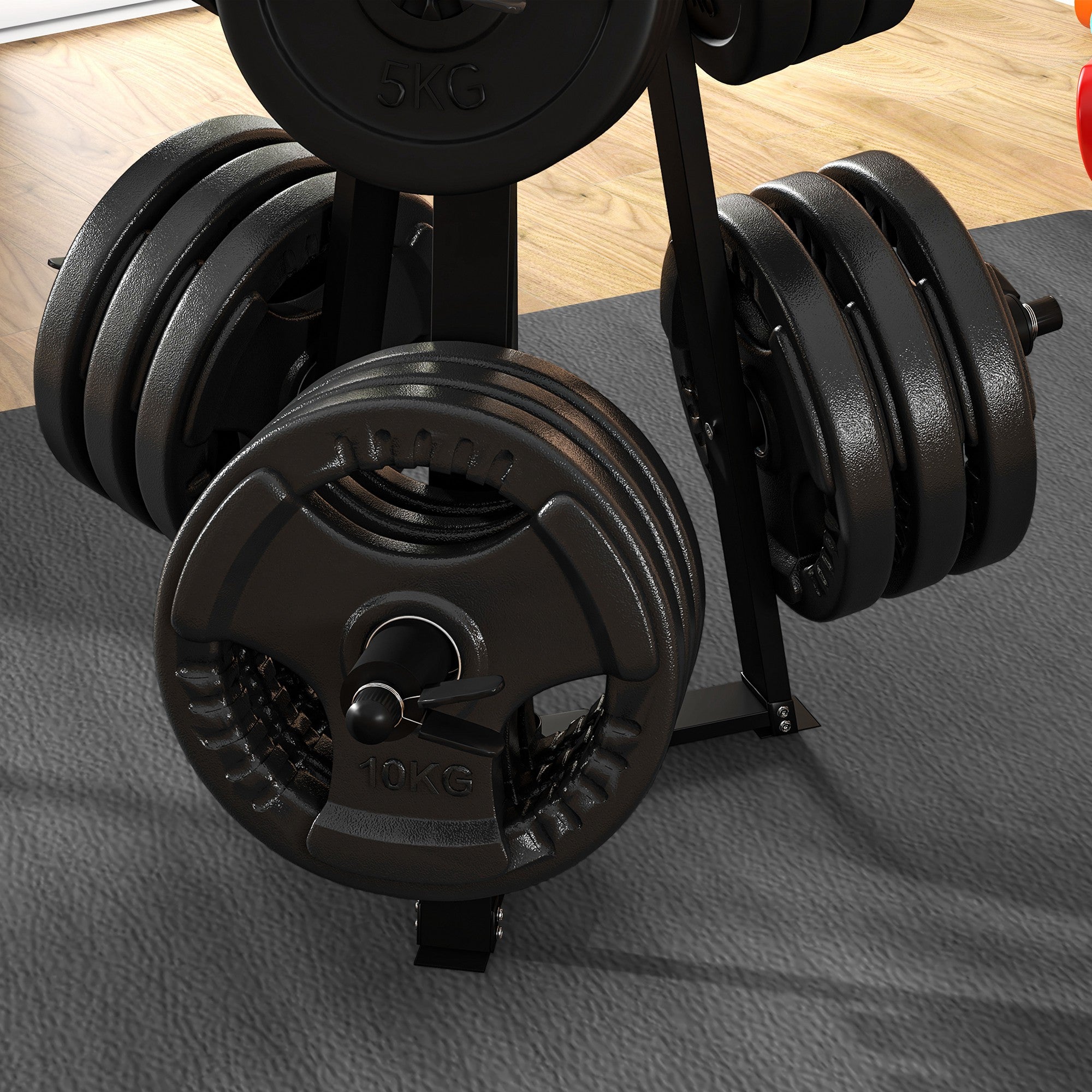 SPORTNOW Weight Tree Weight Rack for 5cm Weight Plates and Barbell Bar with 6 Fasten Clamps, 300kg Capacity - North Peak Garden Furniture