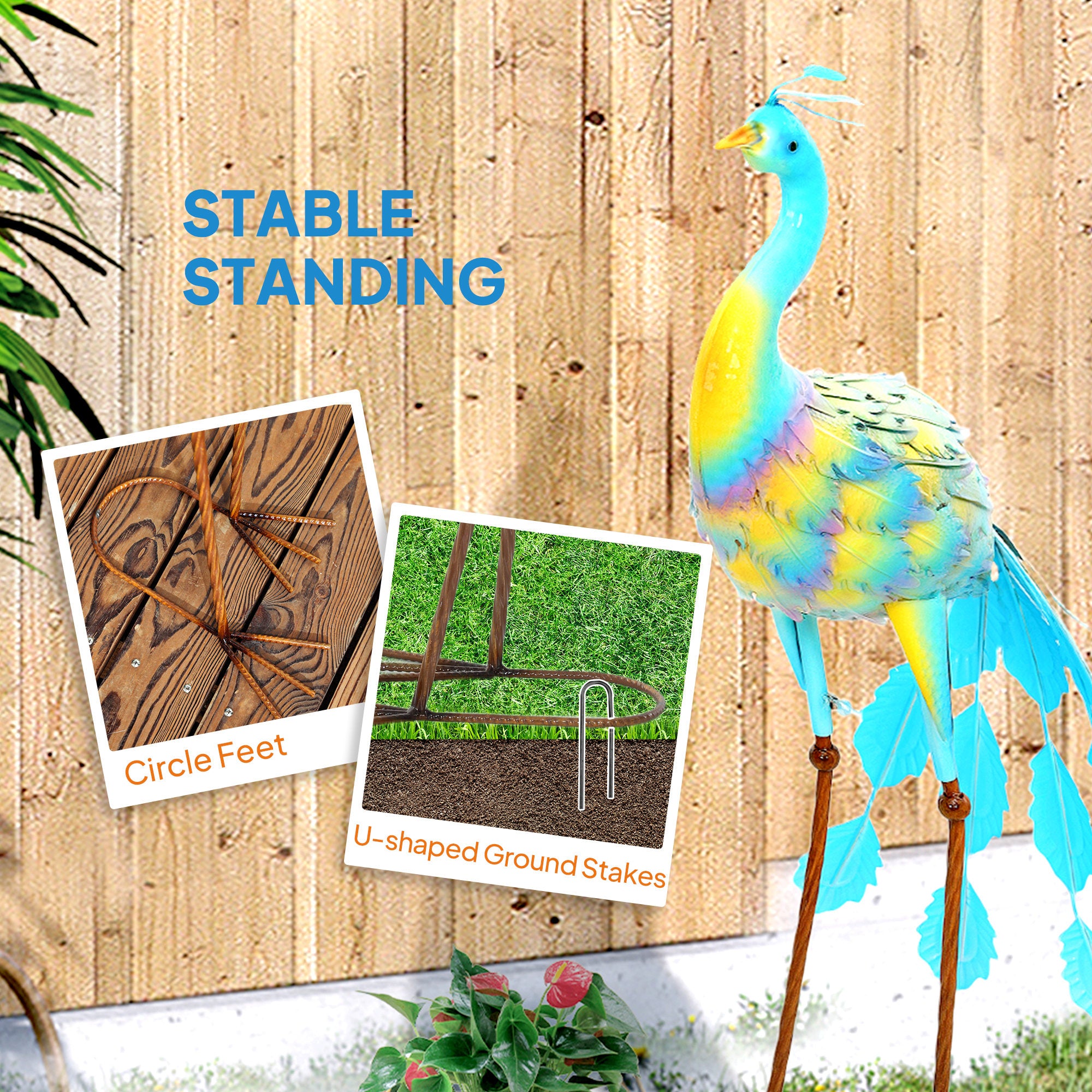 Outsunny Peacock Garden Statue, Standing Garden Ornament, Metal Garden Gift with Stakes for Patio Pond Landscape Decoration, Multi-Colour - North Peak Garden Furniture