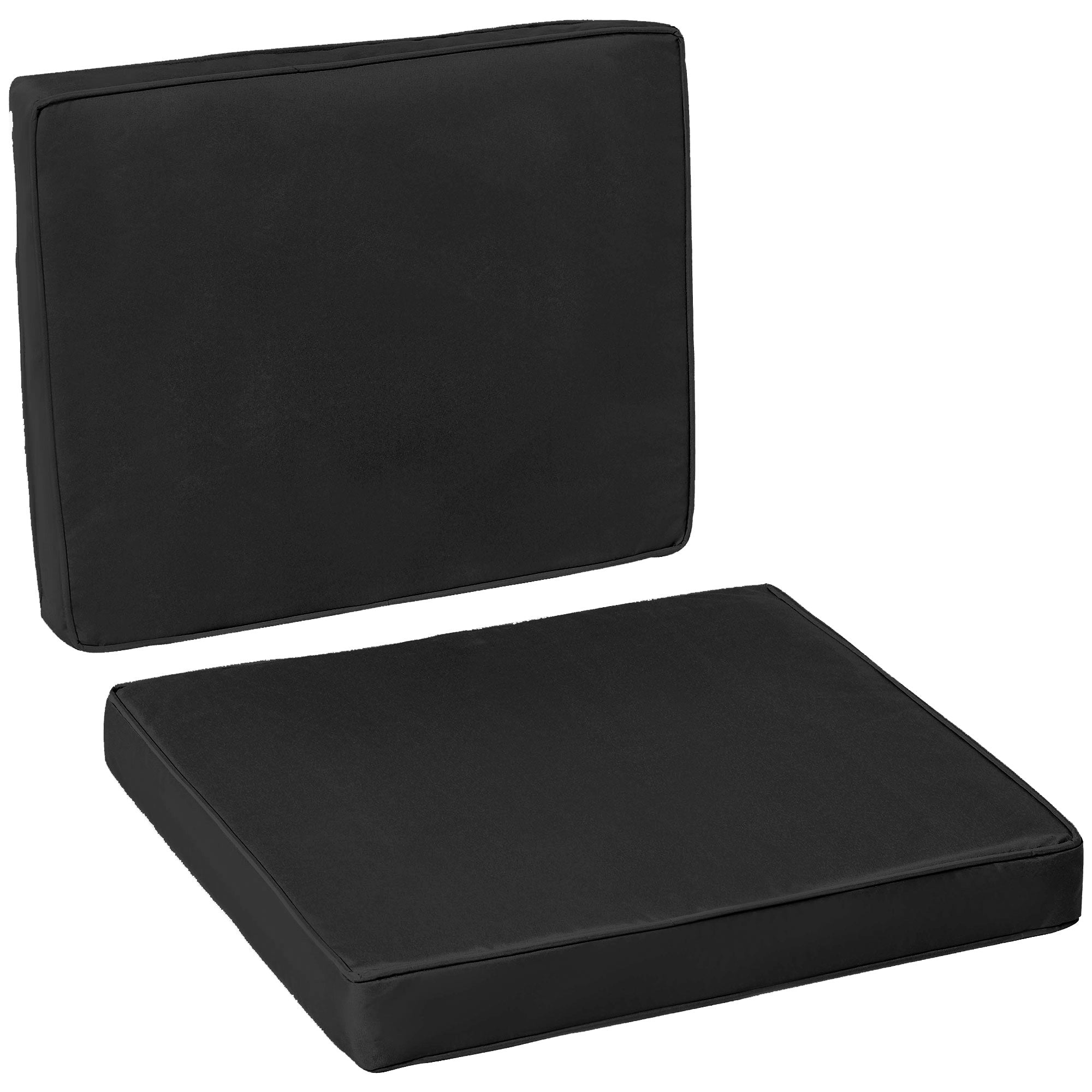 Outsunny 2 Piece Garden Chair Cushions with 1 Seat Cushion 1 Back Pad for Rattan Sofa Chair, Outdoor Seat Pads for Indoor and Outdoor Use, Black - North Peak Garden Furniture