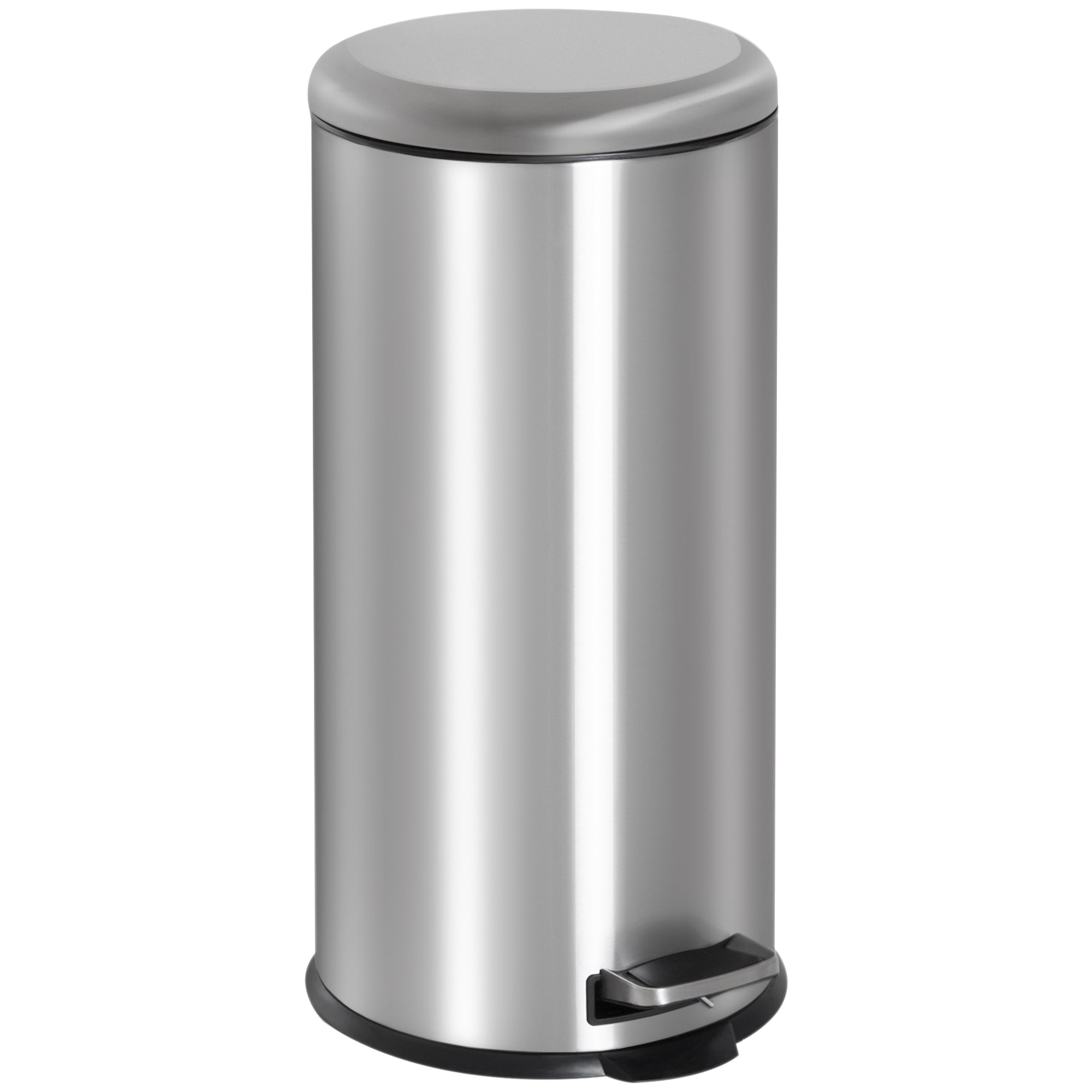 HOMCOM Foot Pedal Bin Stainless Steel Metal Waste Rubbish Lid Kitchen Garbage 30L Silver - North Peak Garden Furniture