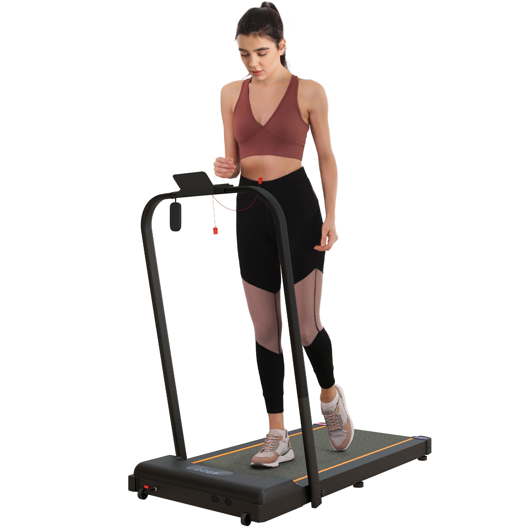 SPORTNOW 2.5HP Walking Pad, 1-6km/h Folding Treadmill with Remote Control and LED Display for Home Gym Office, Orange - North Peak Garden Furniture