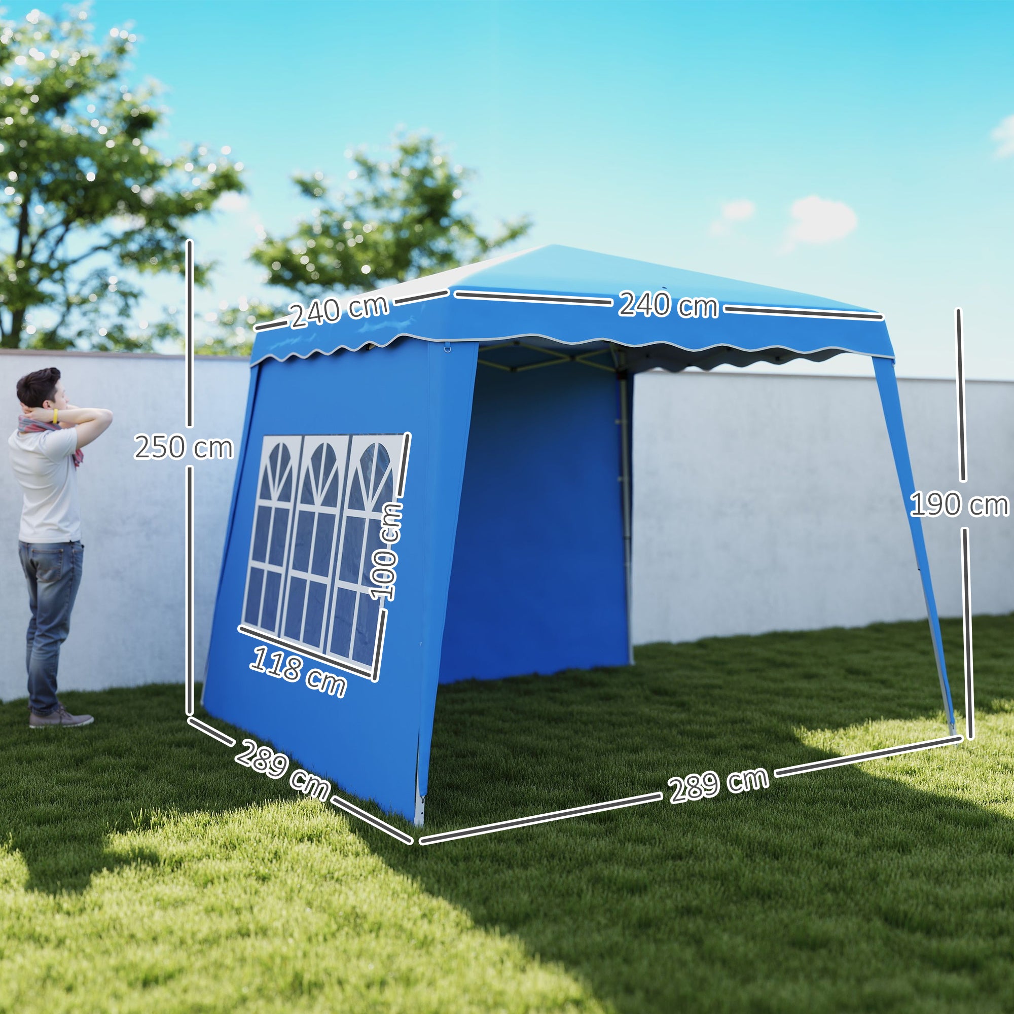 Outsunny 2.4 x 2.4m Two Wall Pop Up Gazebo - Blue - North Peak Garden Furniture