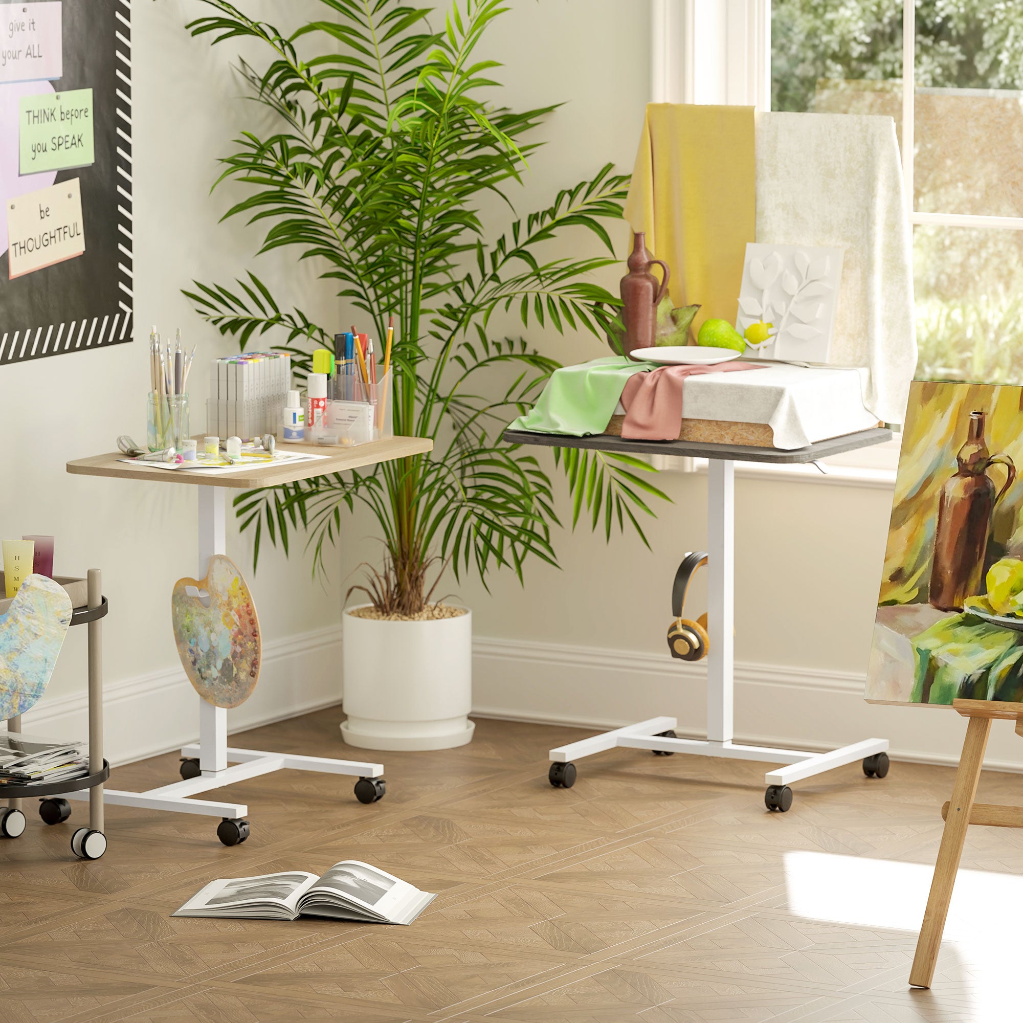 HOMCOM 75-115cm Manual Adjustable Sit-To-Stand Desk - White/Grey - North Peak Garden Furniture
