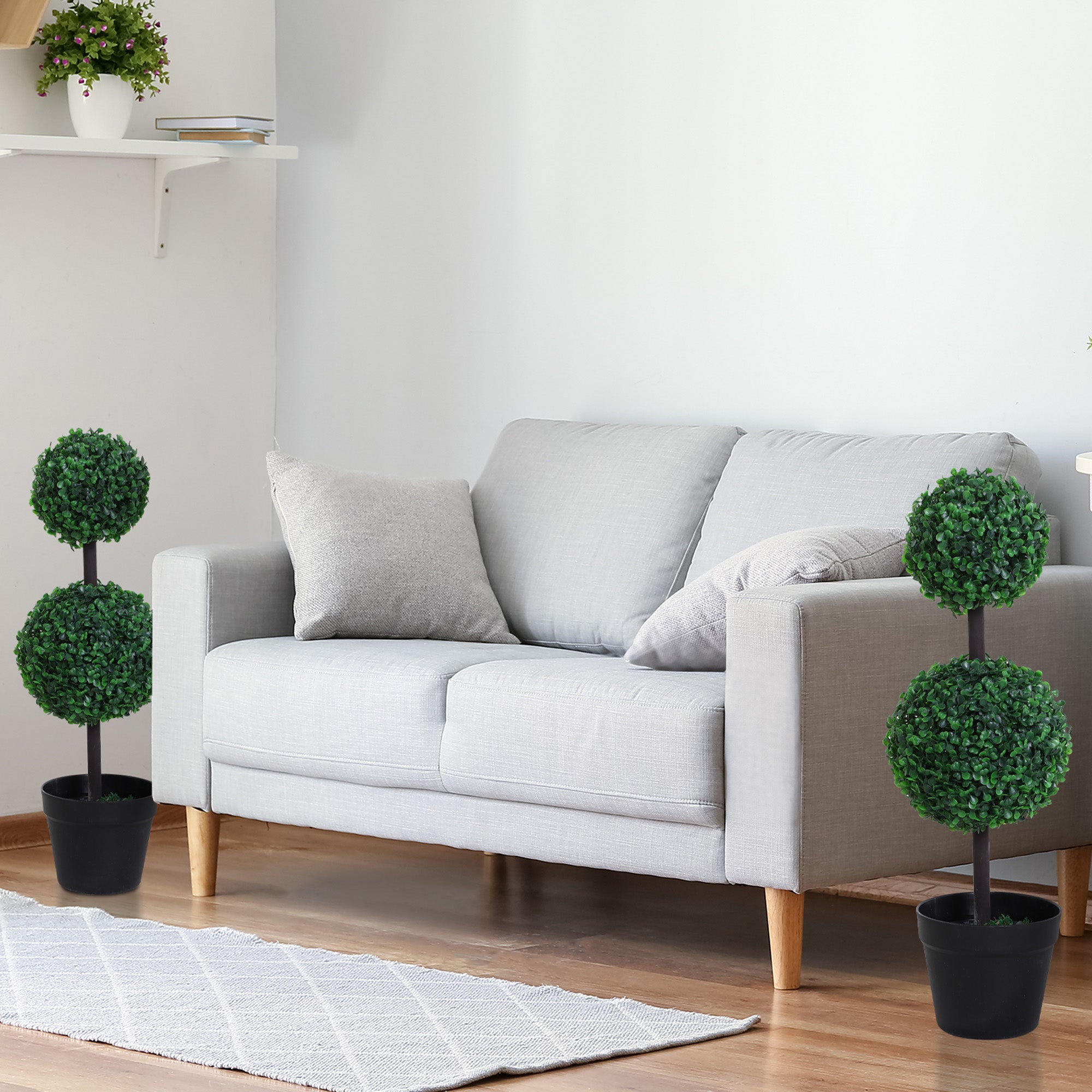 Outsunny Set of 2 Artificial Boxwood Ball Topiary Trees Potted Decorative Plant Outdoor and Indoor Décor (67cm)