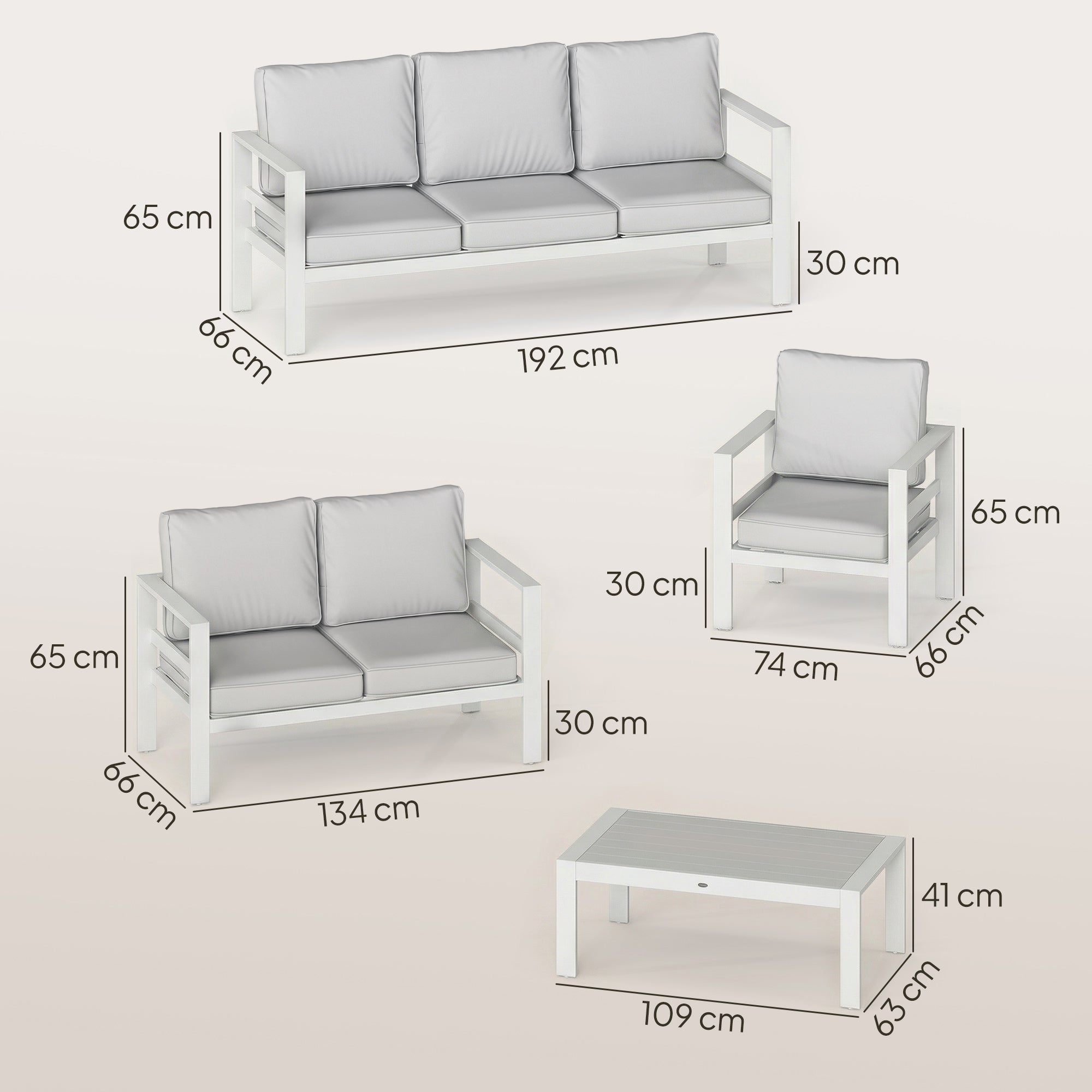 Outsunny 5 Pieces Aluminium Garden Furniture Set with Olefin Cushions, Extra Deep Outdoor Garden Sofa Set, White