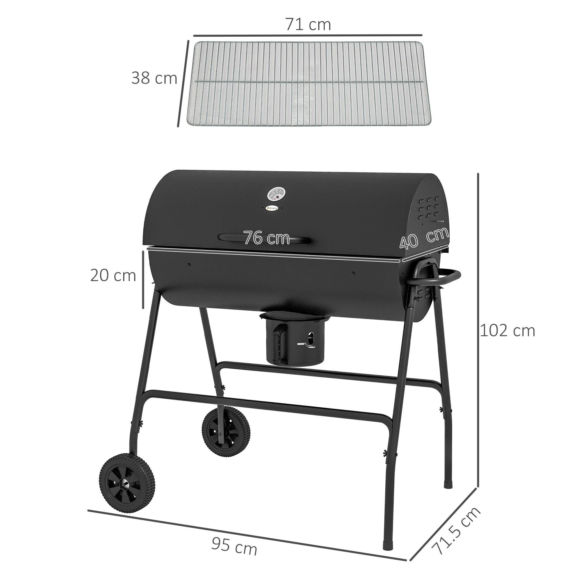 Outsunny Steel Charcoal BBQ, with Ash Catcher and Warming Rack - North Peak Garden Furniture