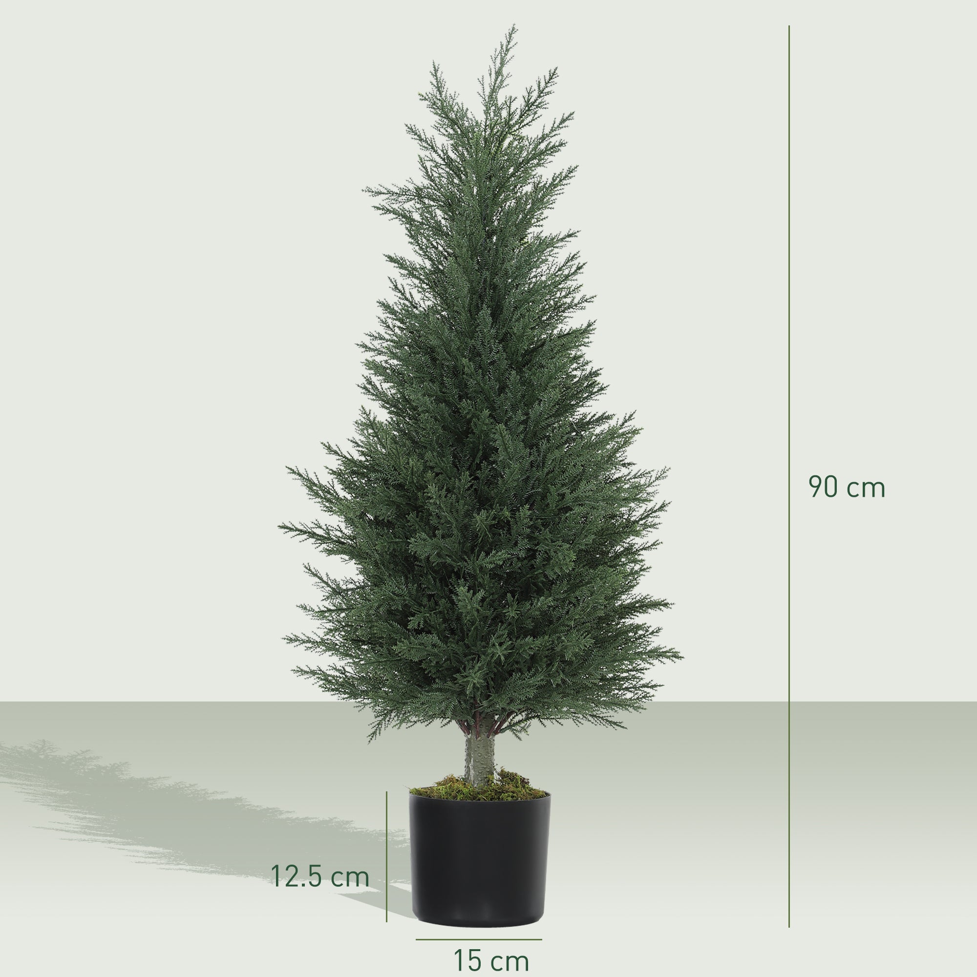 HOMCOM Set of 2 Decorative Artificial Plant, 90 cm Cypress Tree with 362 Leaves in Pot, UV-Resistant Plastic Fake Tree for Indoor Outdoor Home Office - North Peak Garden Furniture