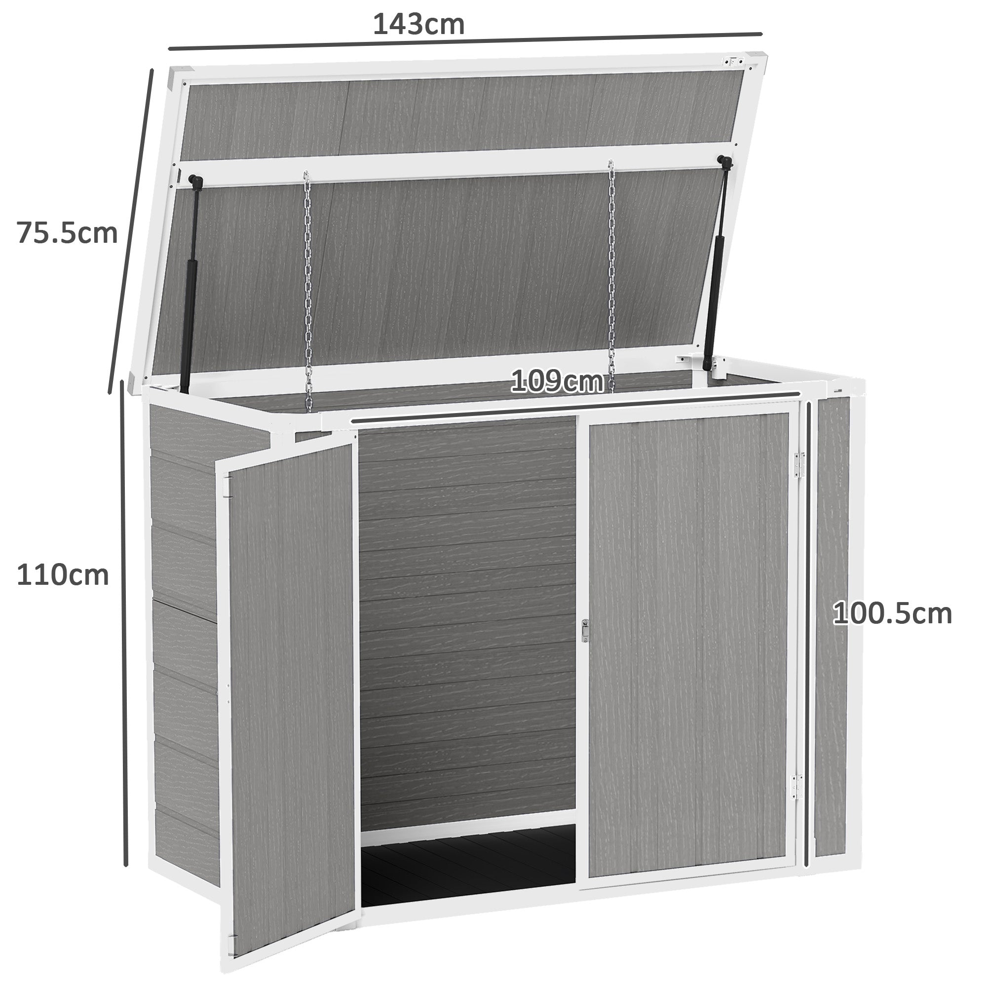 Outsunny 4.7 x 2.5FT Garden Shed, Double Bin Storage Shed with Lockable Doors, Outdoor Small Shed with Openable Lid for 2 Trash Cans, Garden Tools, Grey - North Peak Garden Furniture