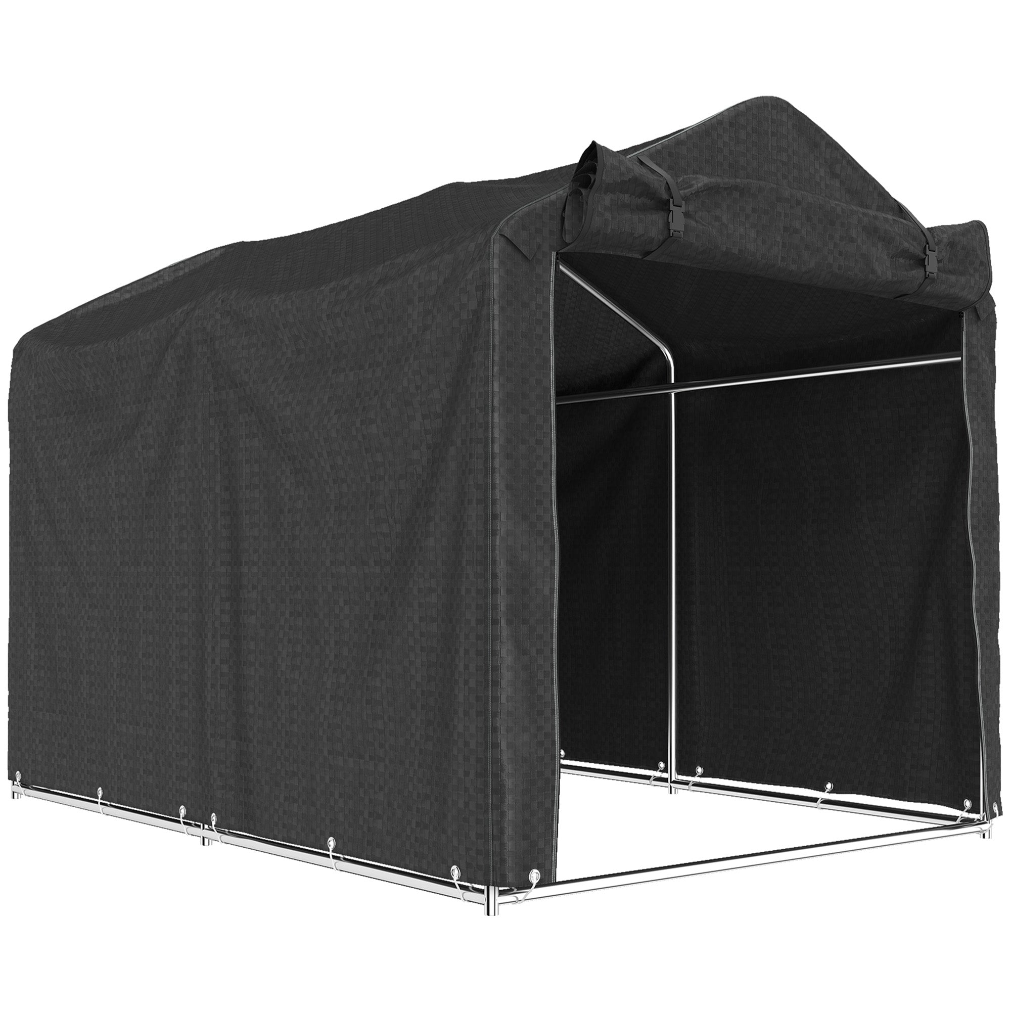 Outsunny 2.2 x 1.6 m Garden Storage Tent, Waterproof Anti-UV Bike Tent with Roll-up Zipper Door, Galvanised Outdoor Storage Shelter Carport for Bike, Motorbike, Garden Tools, Black