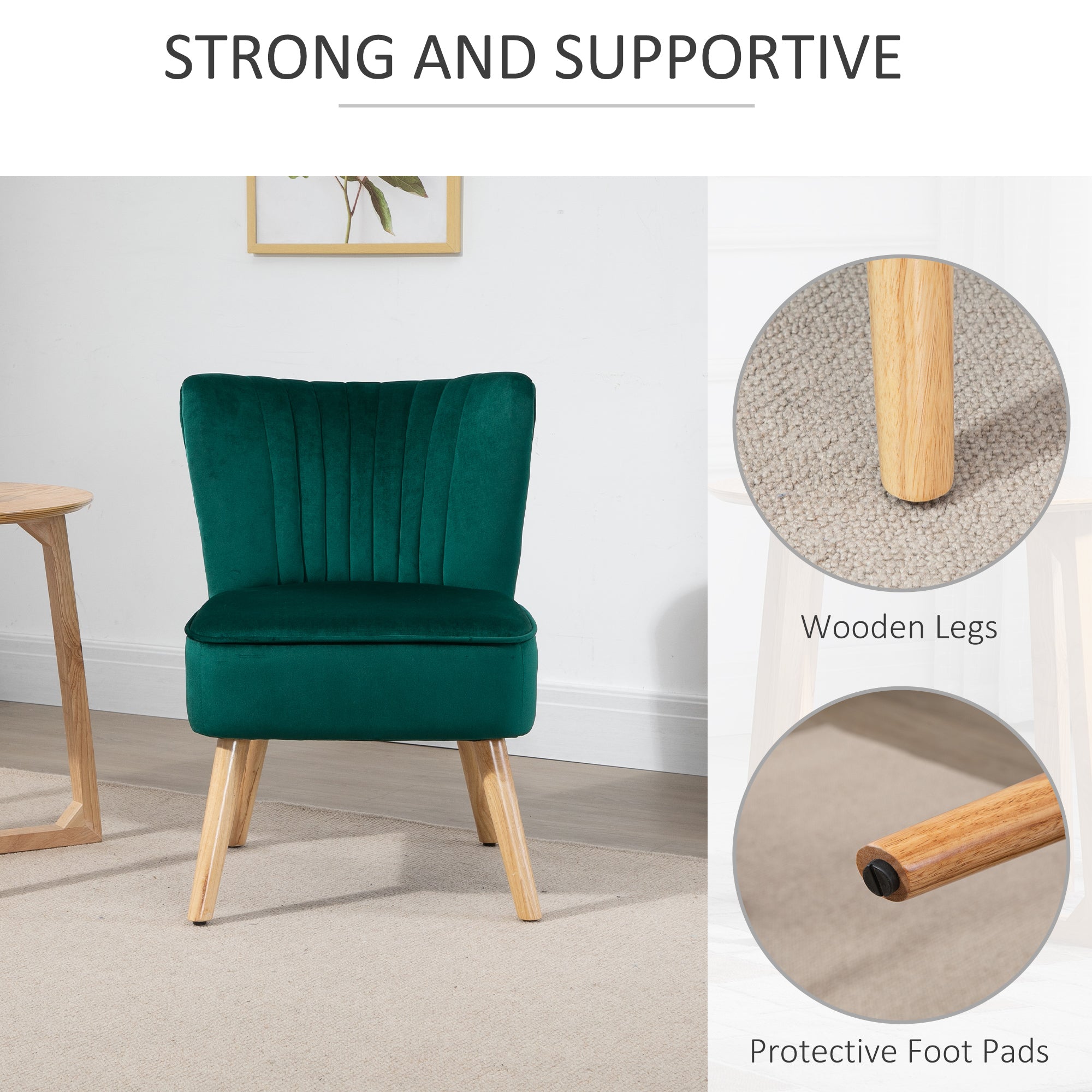 HOMCOM Velvet Accent Chair Occasional Tub Seat Padding Curved Back with Wood Frame Legs Home Furniture Set of 2 Green - North Peak Garden Furniture