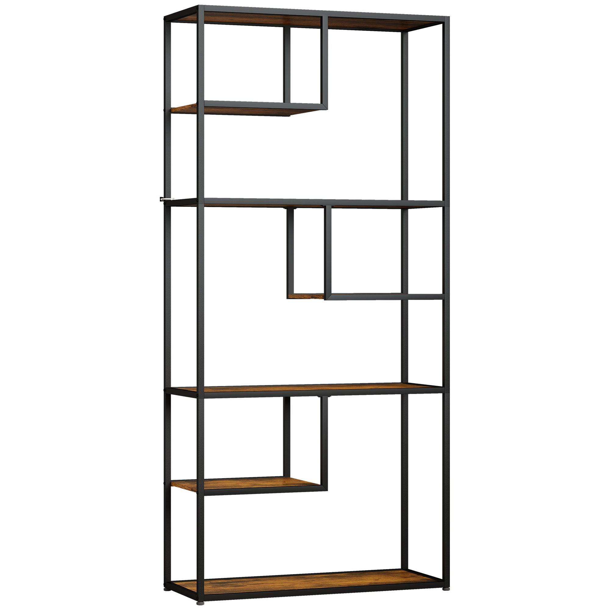 HOMCOM Industrial Bookcase Shelf, 7 Tier Metal Shelving, Storage Shelves for Living Room, Home Office, Bedroom, Rustic Brown