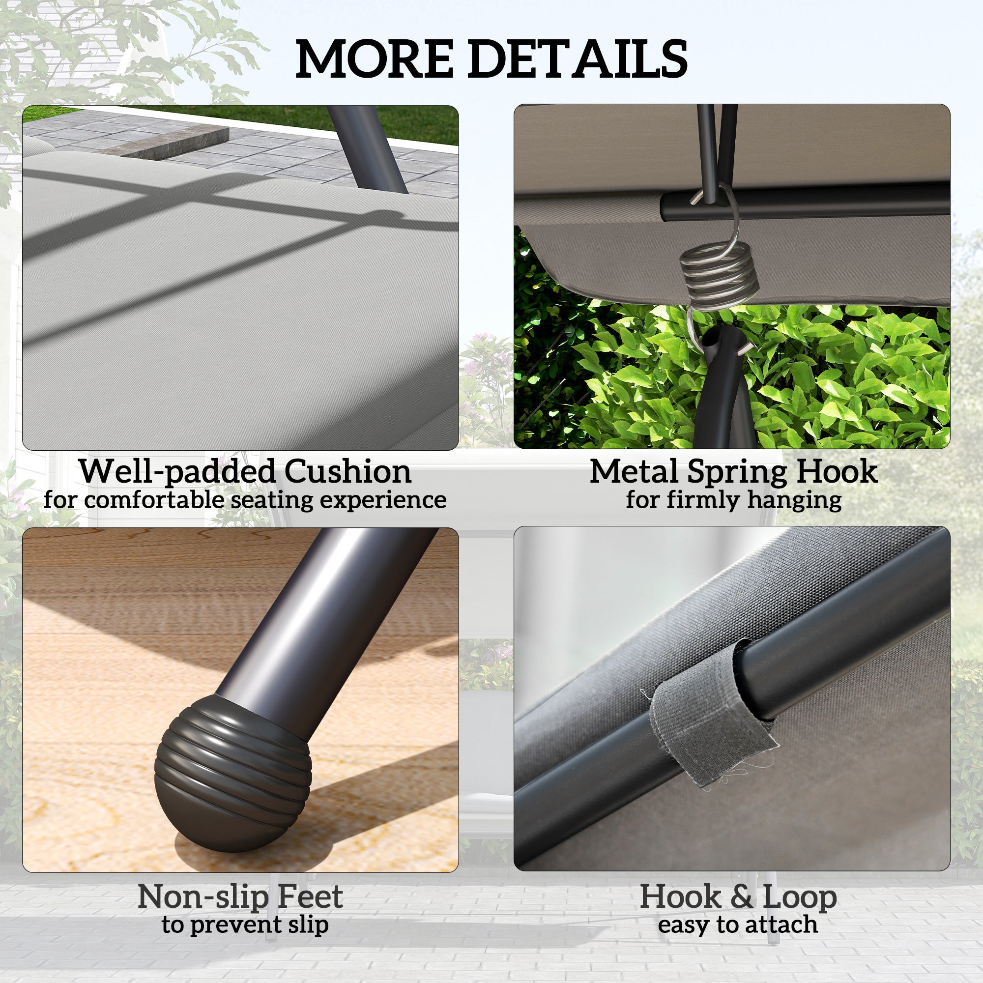 Outsunny Outdoor 2-in-1 Swing Chair Lounger 3 Seater Garden Swing Seat Bed Convertible Tilt Canopy W/ Cushion, Light Grey