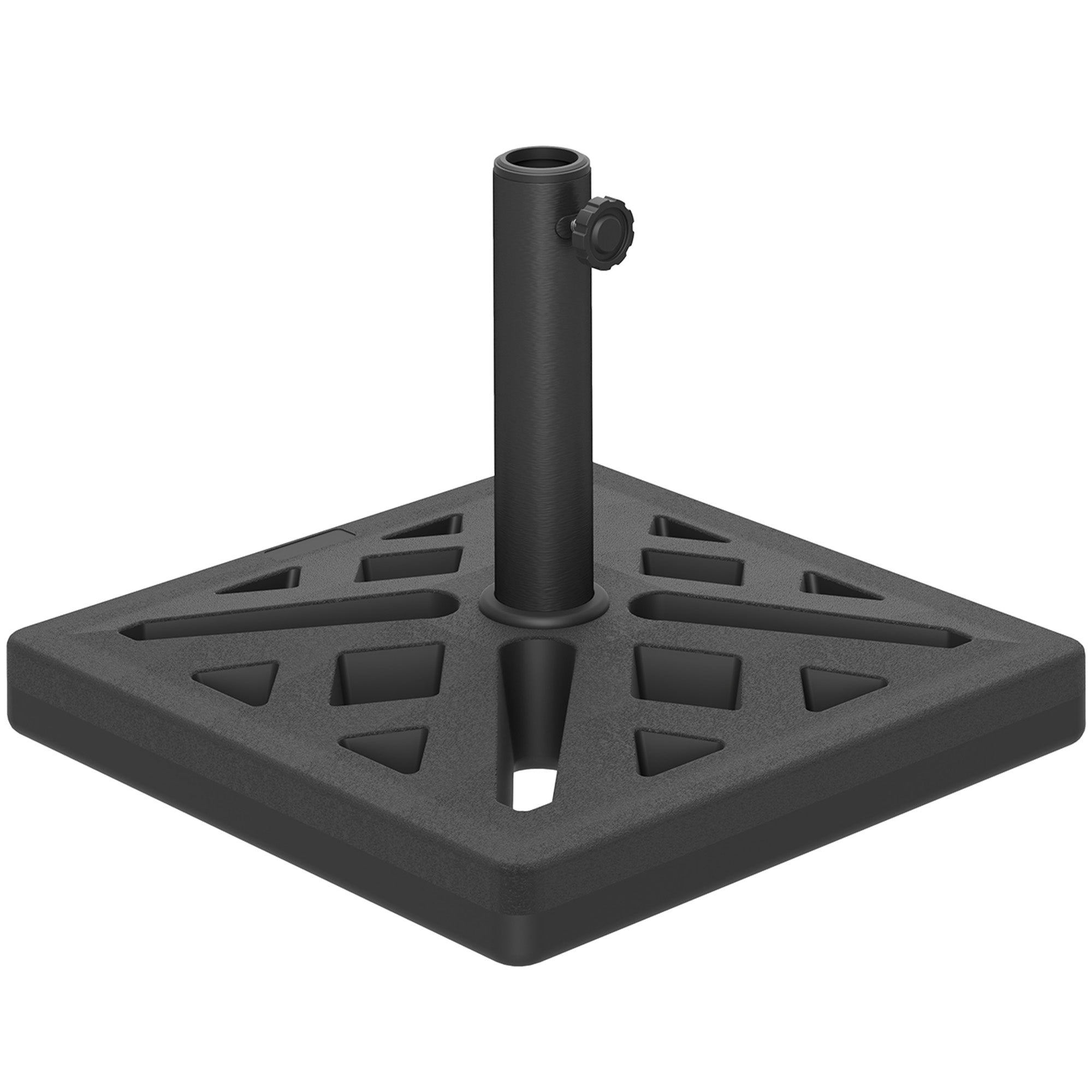 Outsunny Garden Parasol Base, 15kg HDPE Outdoor Umbrella Stand Parasol Stand with Cut-Out Design, Sun Umbrella Base for 32, 38, 48 mm Poles, Black - North Peak Garden Furniture