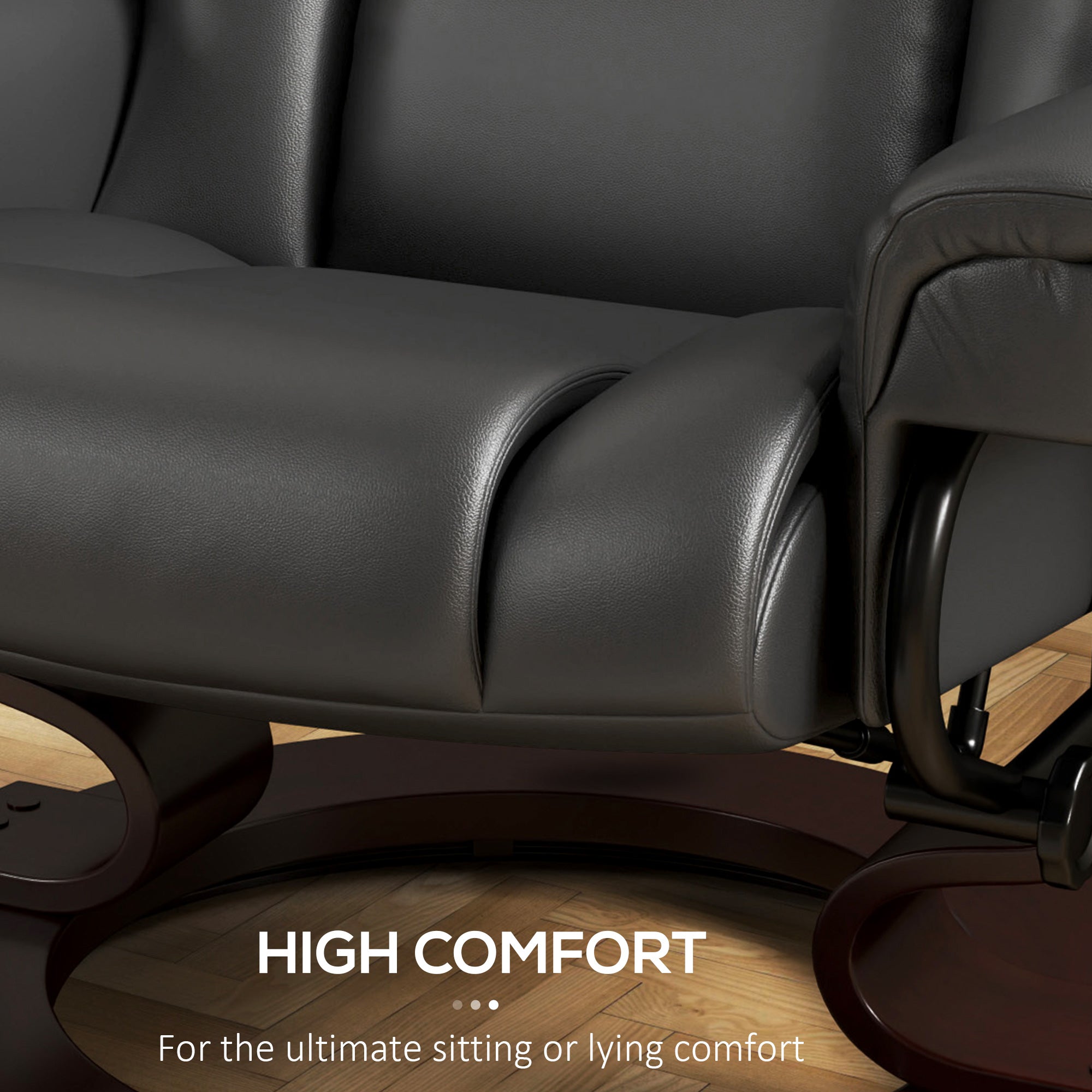 HOMCOM Massage Recliner Chair with Footstool, Upholstered Reclining Armchair with Adjustable Backrest, Steel Frame and Wood Base, Swivel Chair for Living Room, Bedroom, Black - North Peak Garden Furniture