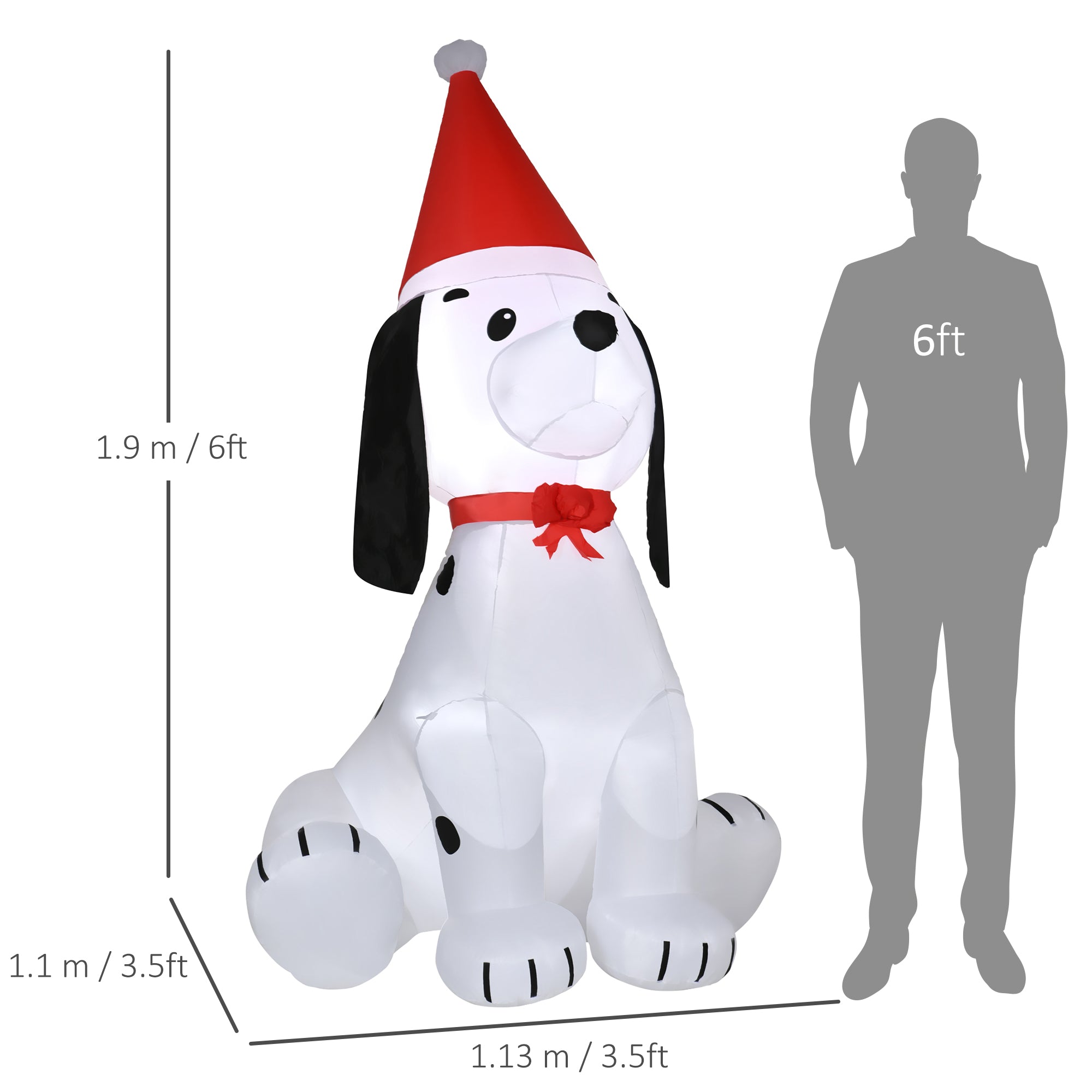 HOMCOM 6ft Inflatable Christmas Puppy Dog Wearing Santa Hat Lighted Outdoor Decoration Blow Up Decor for Holiday Indoor - North Peak Garden Furniture