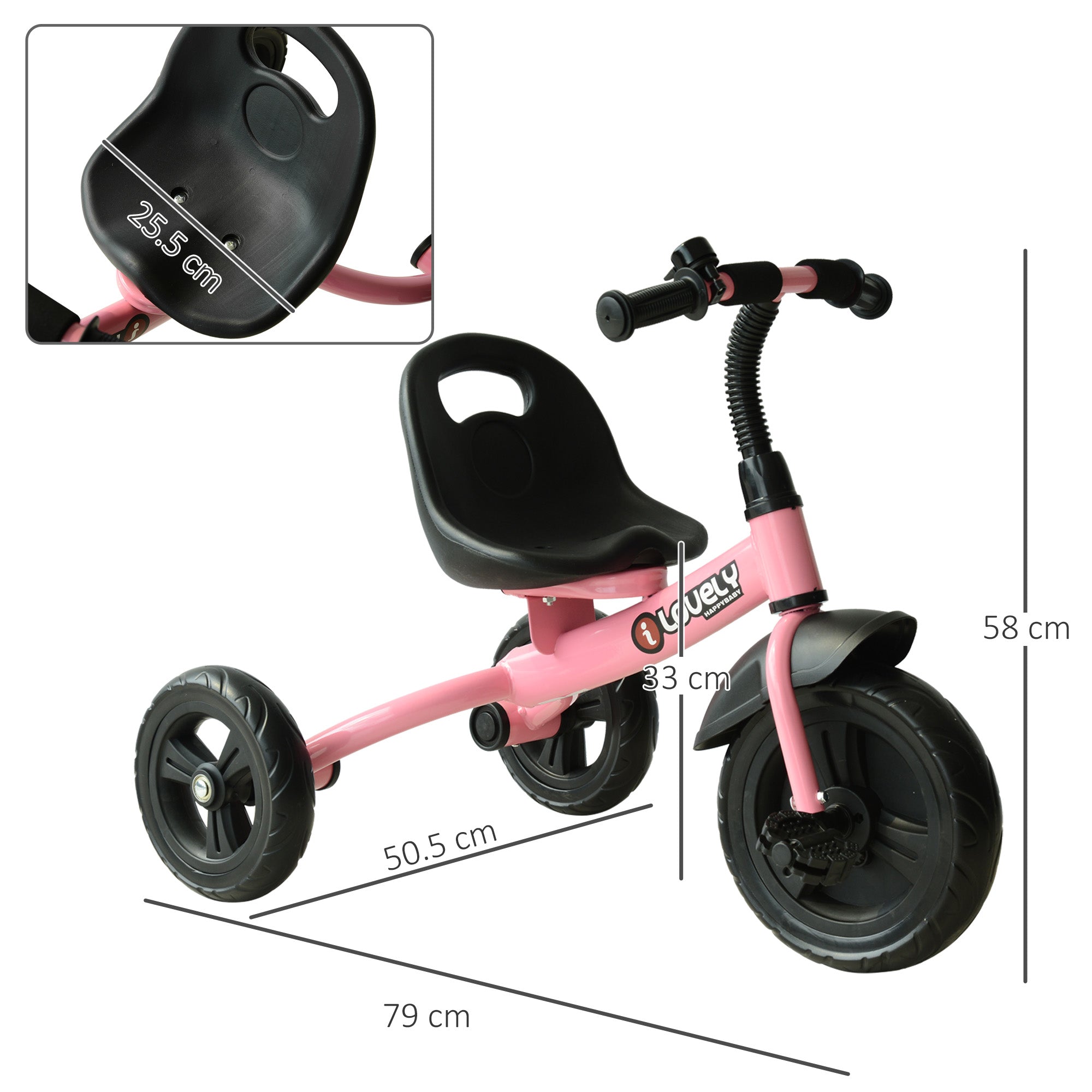 HOMCOM Kids Trike Toddler Tricycle Children Ride on 3 Wheels Bike For 1.5 - 4 Years Pink - North Peak Garden Furniture