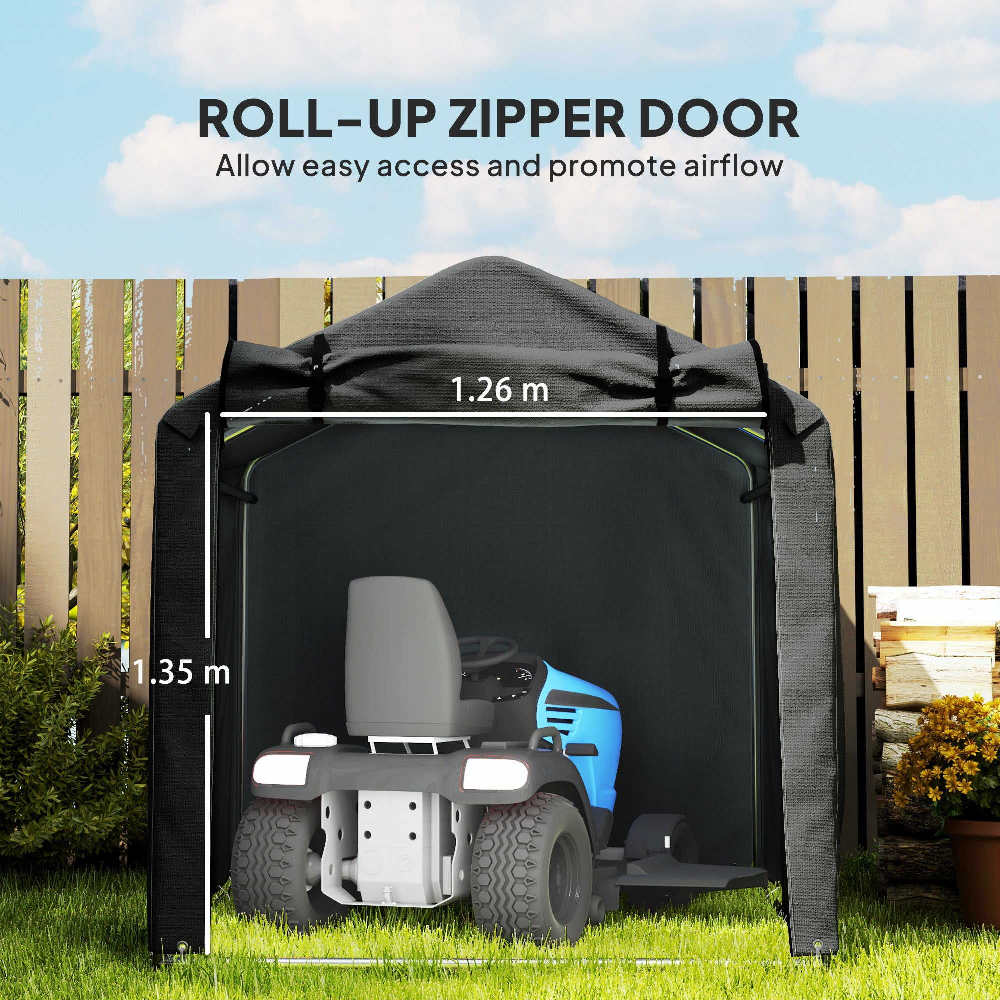 Outsunny 2.2 x 1.6 m Garden Storage Tent, Waterproof Anti-UV Bike Tent with Roll-up Zipper Door, Galvanised Outdoor Storage Shelter Carport for Bike, Motorbike, Garden Tools, Black - North Peak Garden Furniture