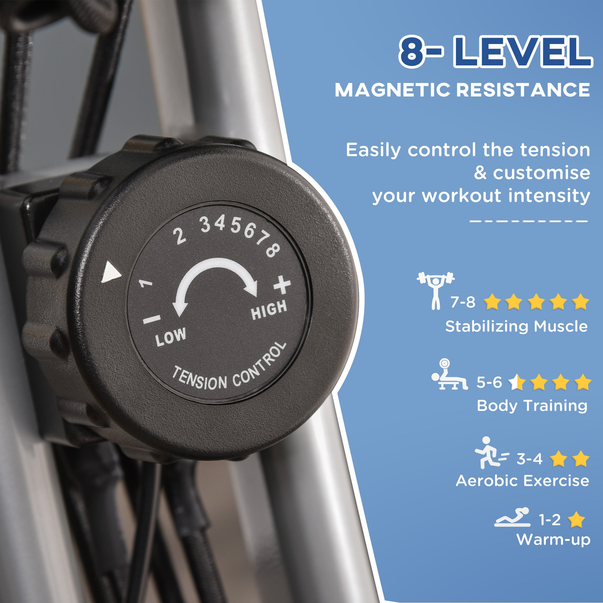 HOMCOM 2-in-1 Folding Exercise Bike with 8-Level Magnetic Resistance, Arm Resistance Band, Pulse Sensor, Grey - North Peak Garden Furniture