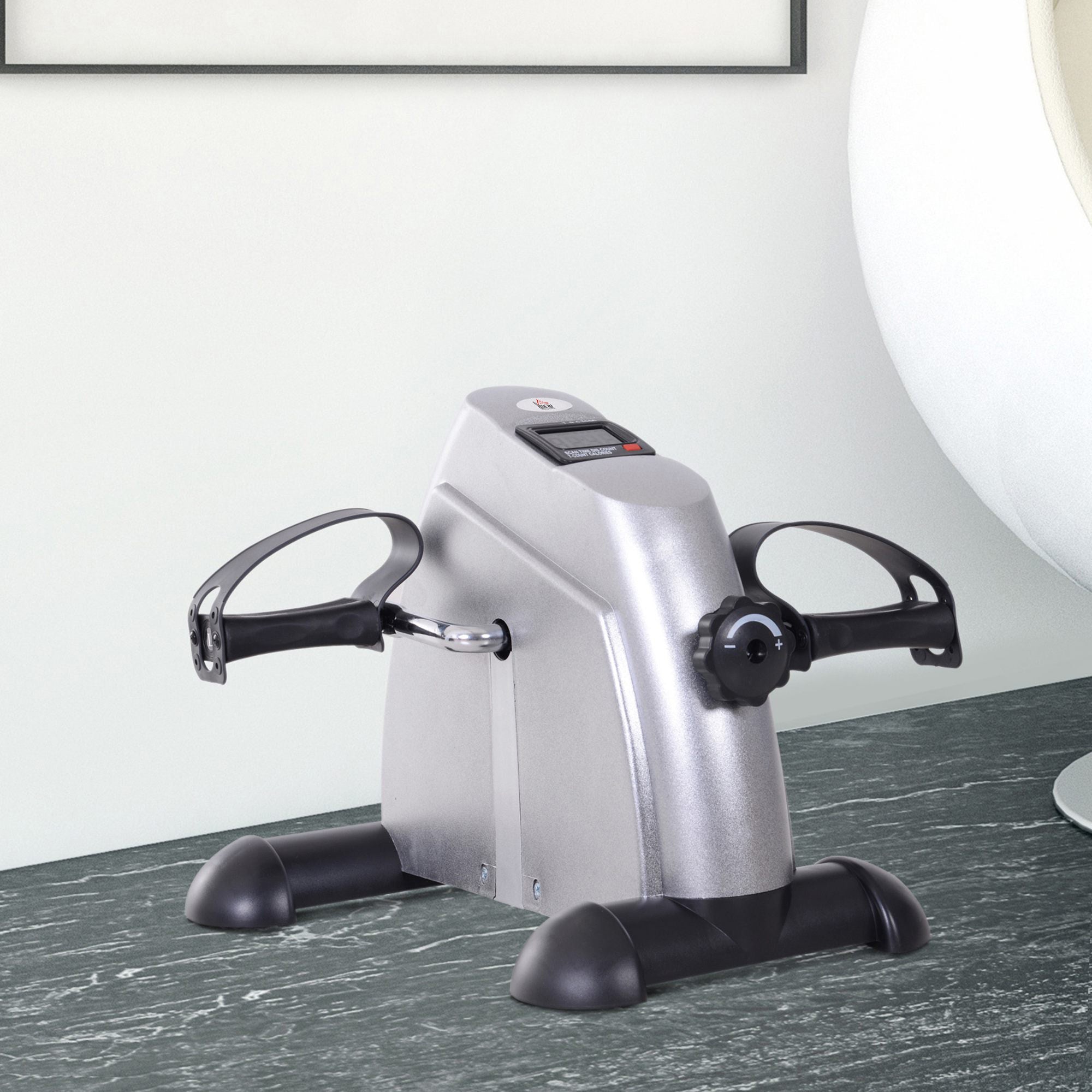 HOMCOM Mini Exercise Bike Portable Pedal Exerciser Arm Leg Cycle Gym Fitness LCD Display Adjustable Resistance Silver - North Peak Garden Furniture