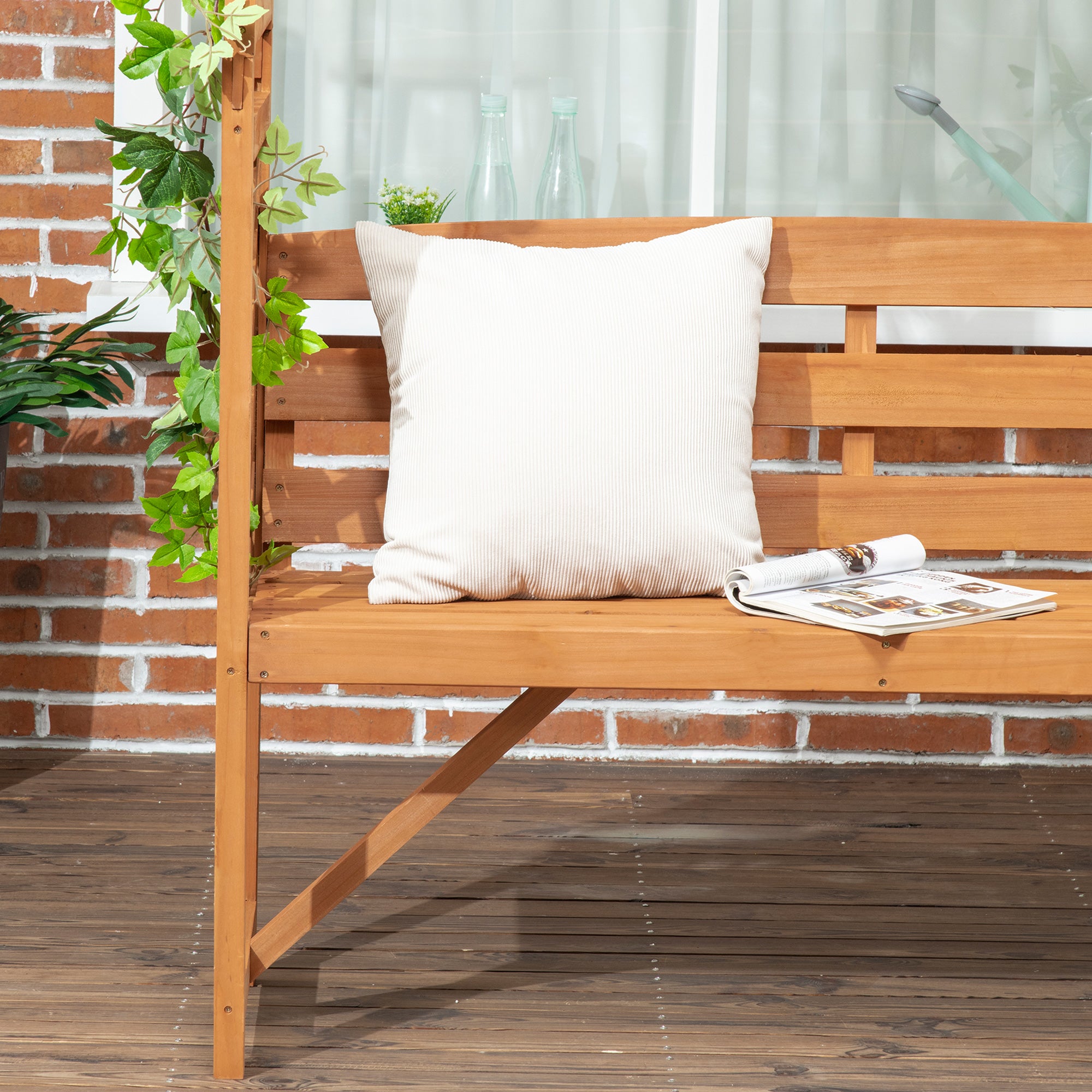 Outsunny Patio Garden Bench, Natural Wooden Garden Arbour with Seat for Vines/Climbing Plants, Natural - North Peak Garden Furniture