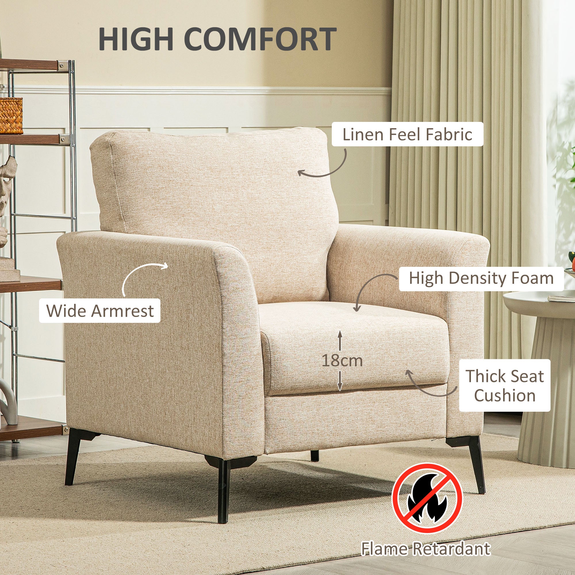 HOMCOM Linen-Look Armchair - Beige - North Peak Garden Furniture
