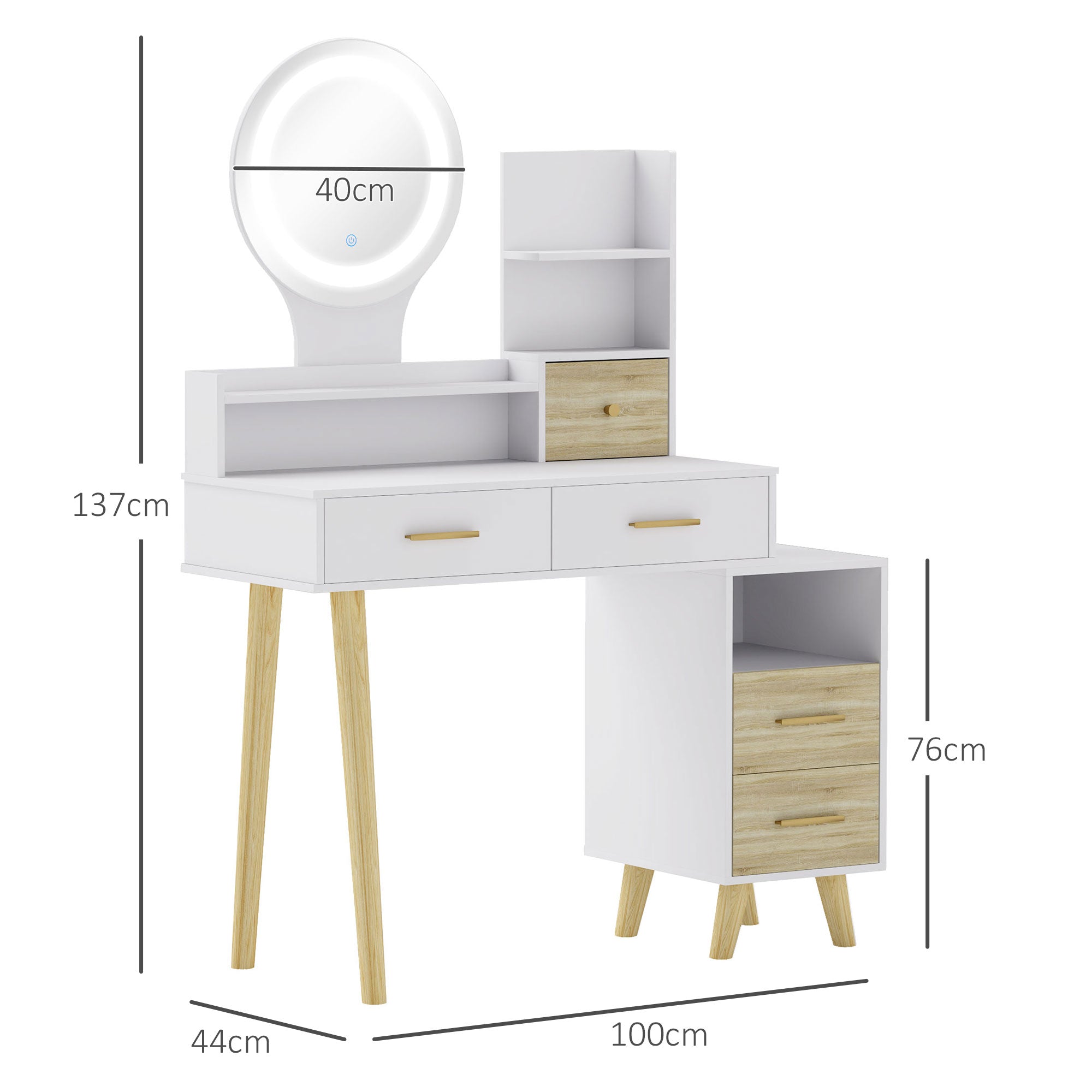 HOMCOM Elegant Dressing Table, with Storage - White - North Peak Garden Furniture